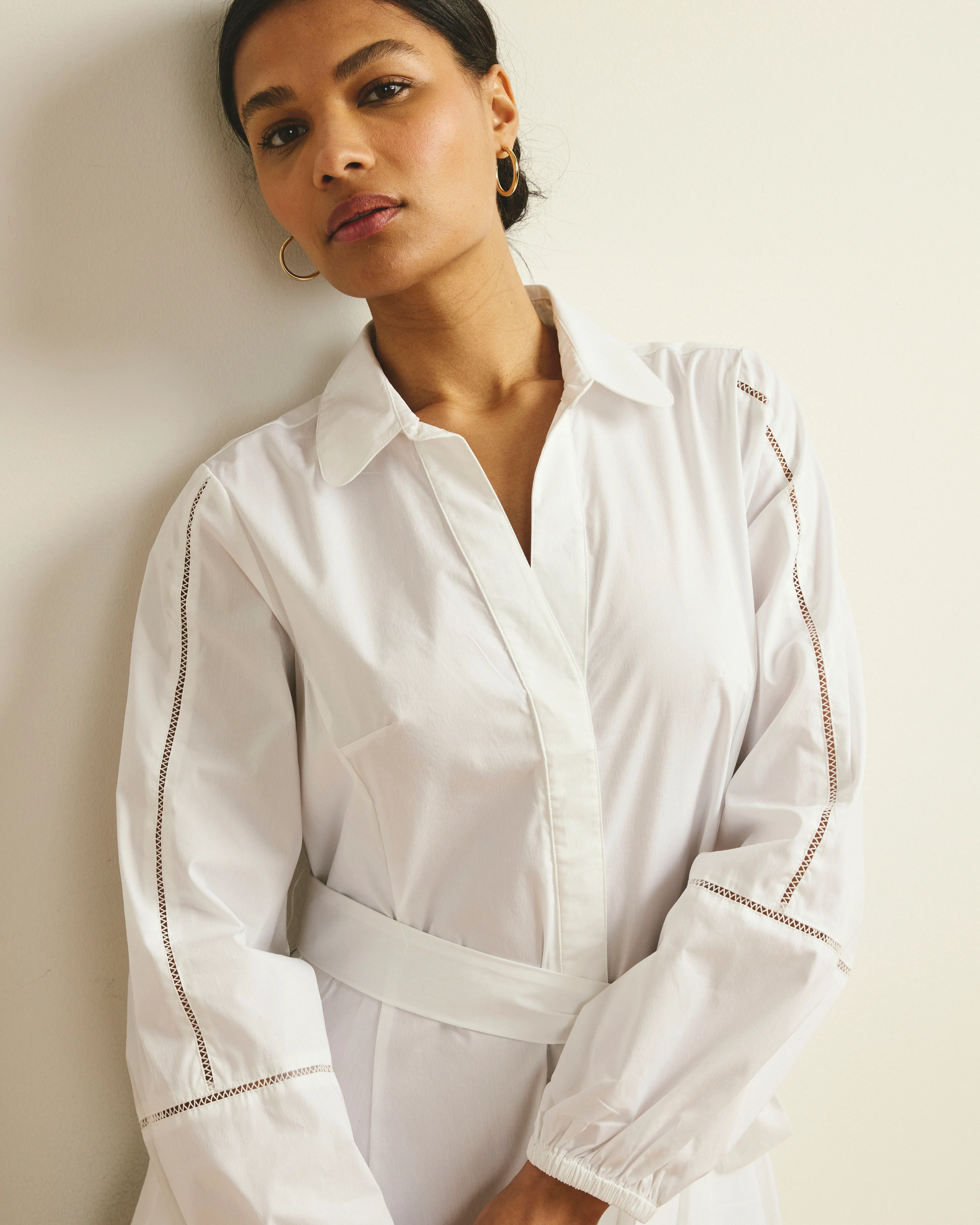 Claire Stretch Poplin Shirtdress - White - Image 6