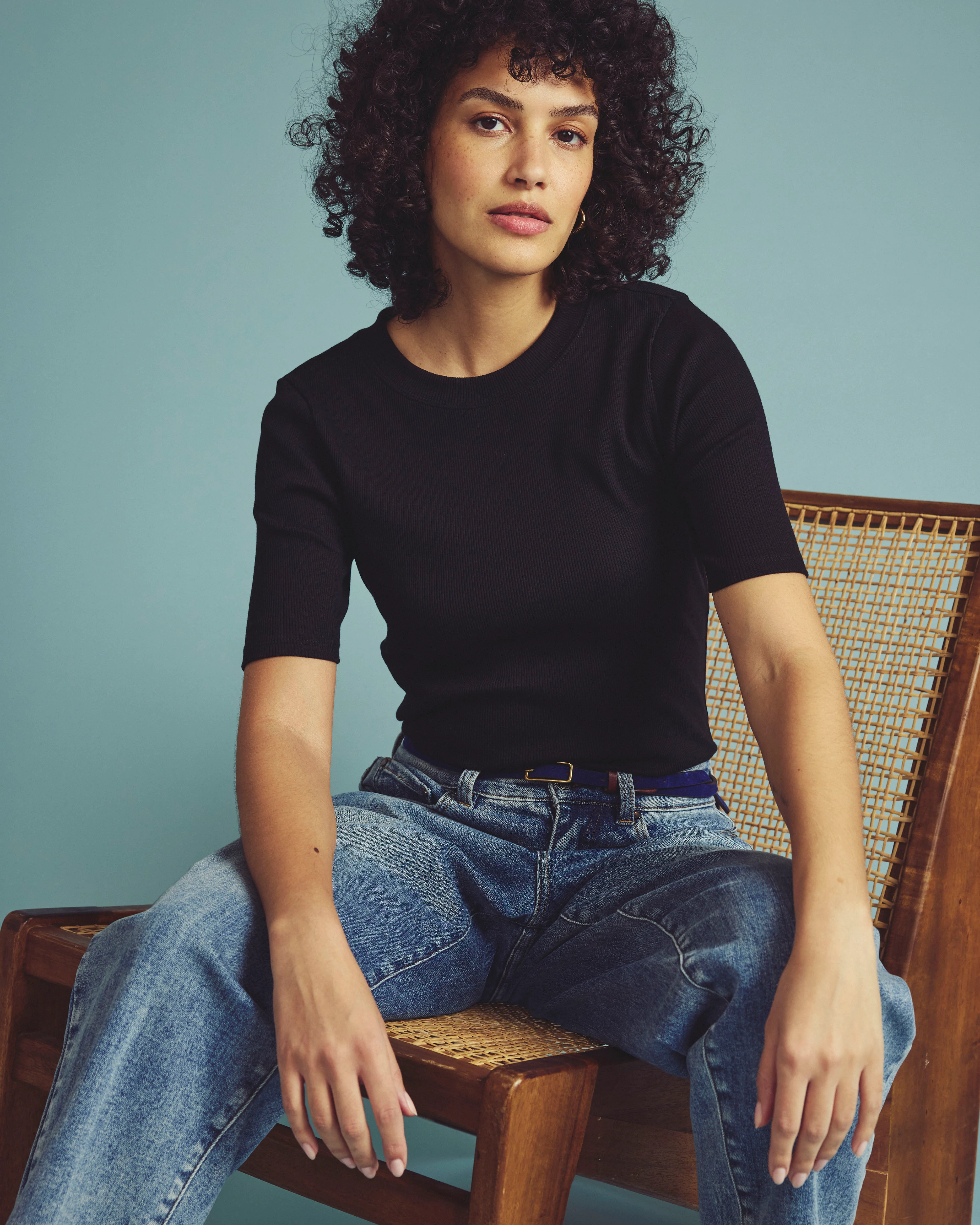Classic Ribbed Tee - Black - Image 8