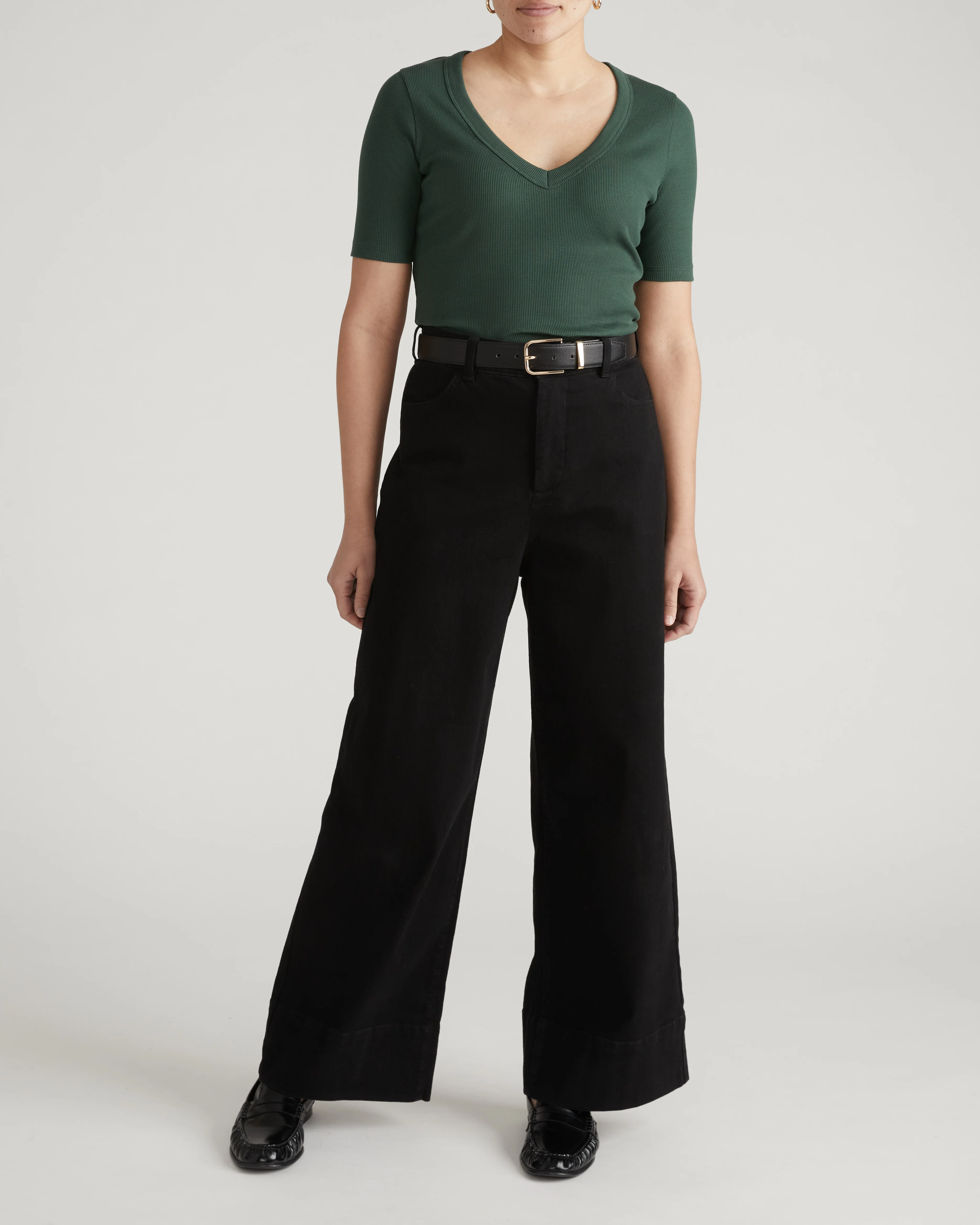 Classic V-Neck Ribbed Tee - Conifer - Image 2