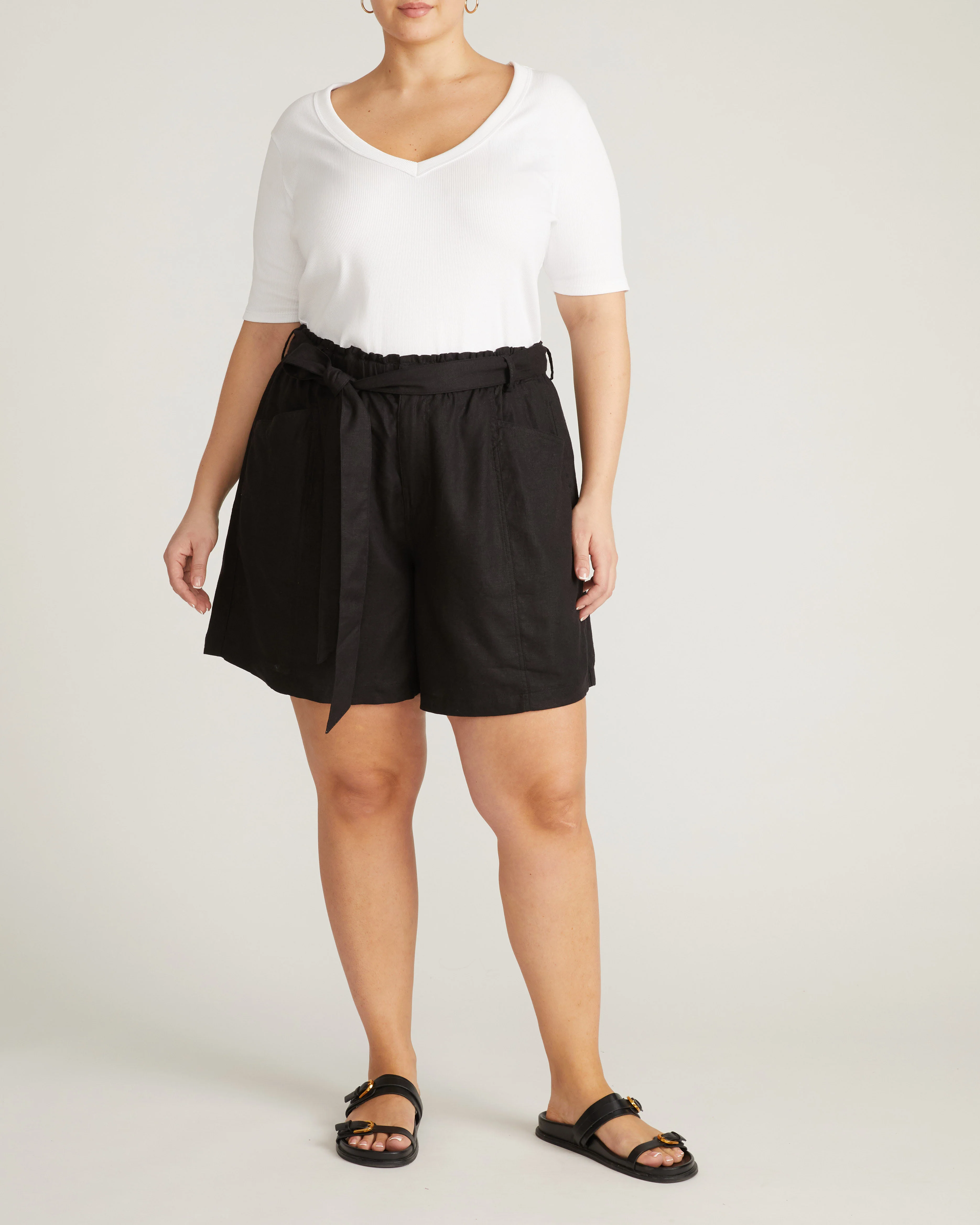 Classic V-Neck Ribbed Tee - White - Image 5