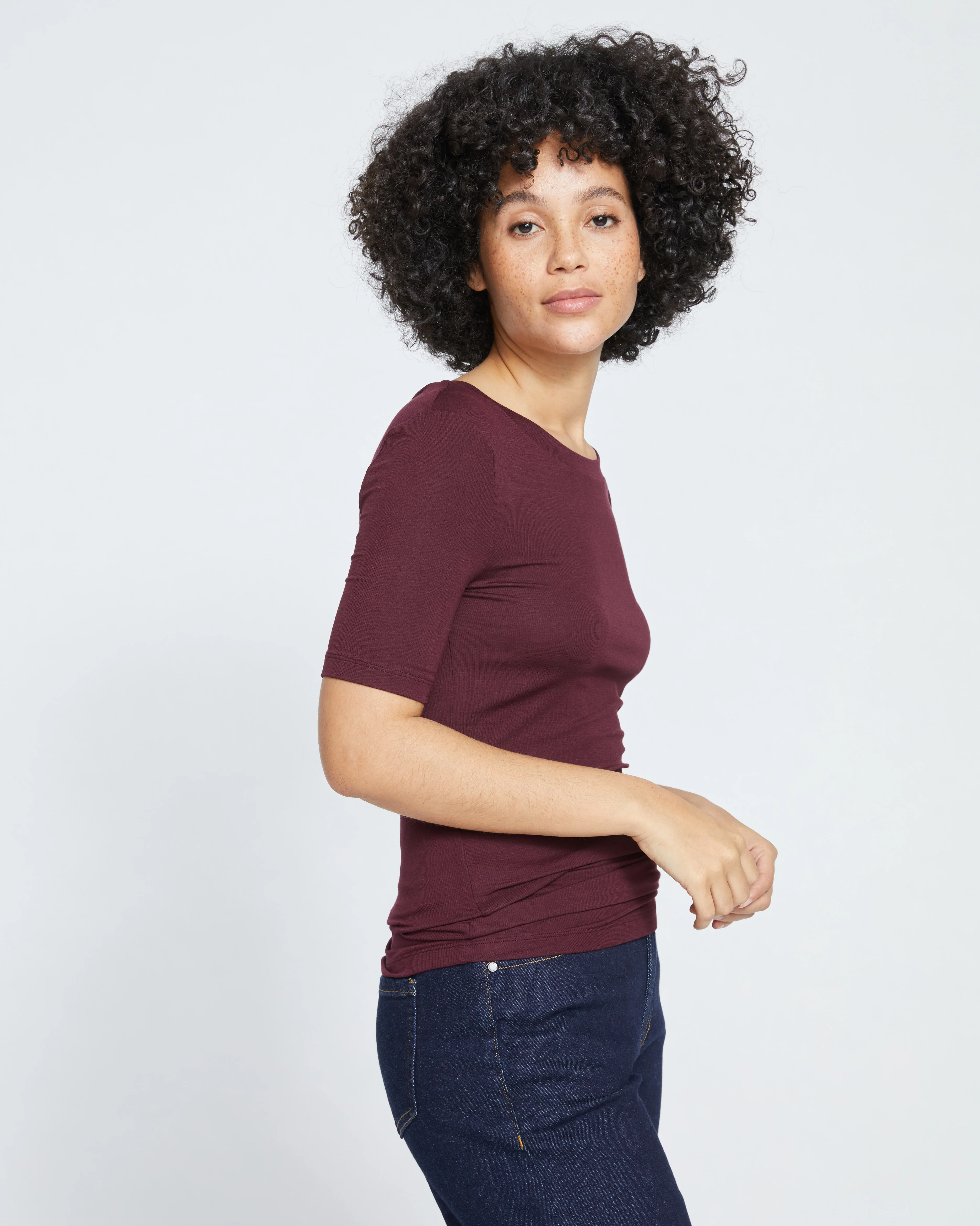 Cloud Rib Short Sleeve Crew Neck Tee - Black Cherry - Image 5