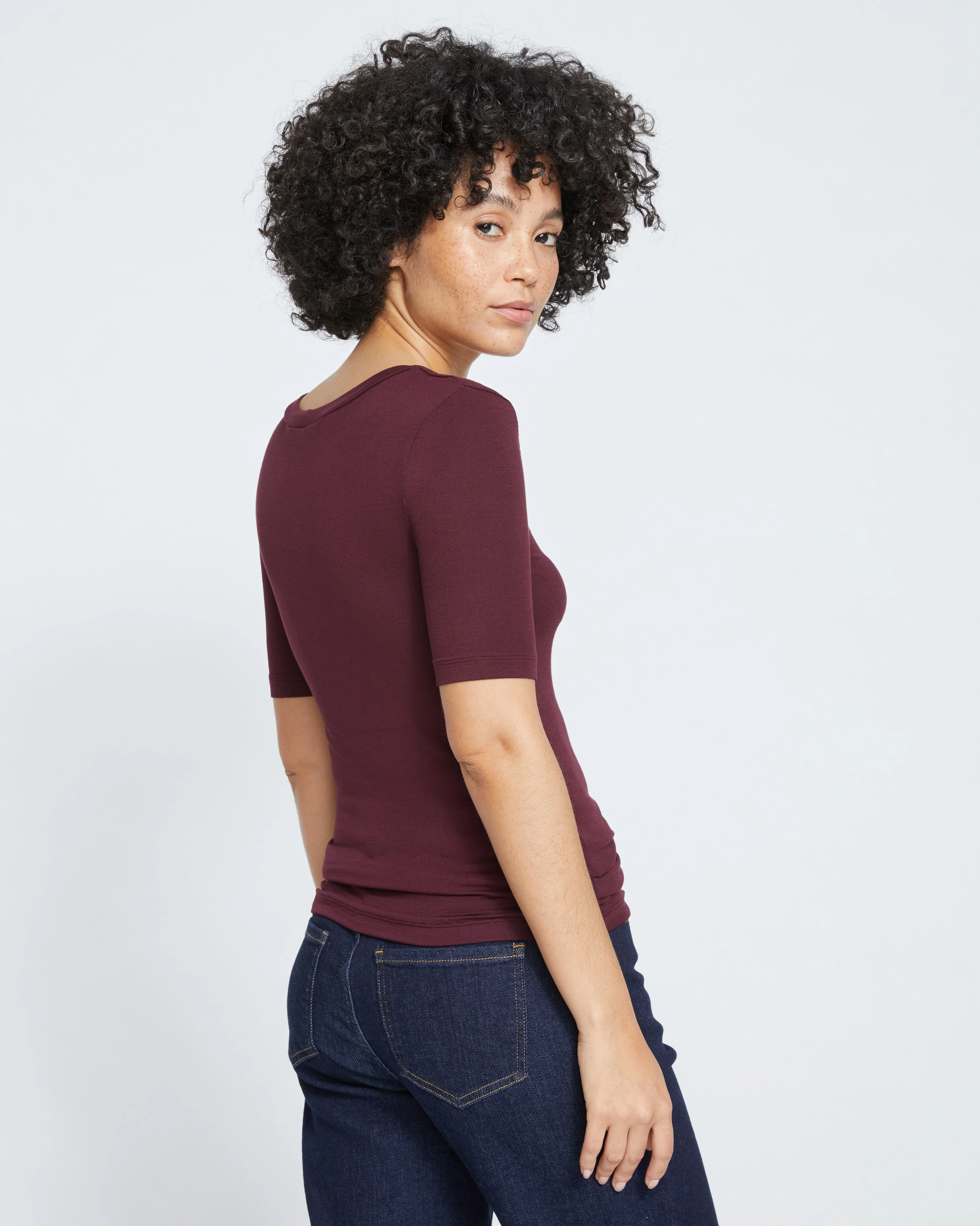 Cloud Rib Short Sleeve Crew Neck Tee - Black Cherry - Image 6