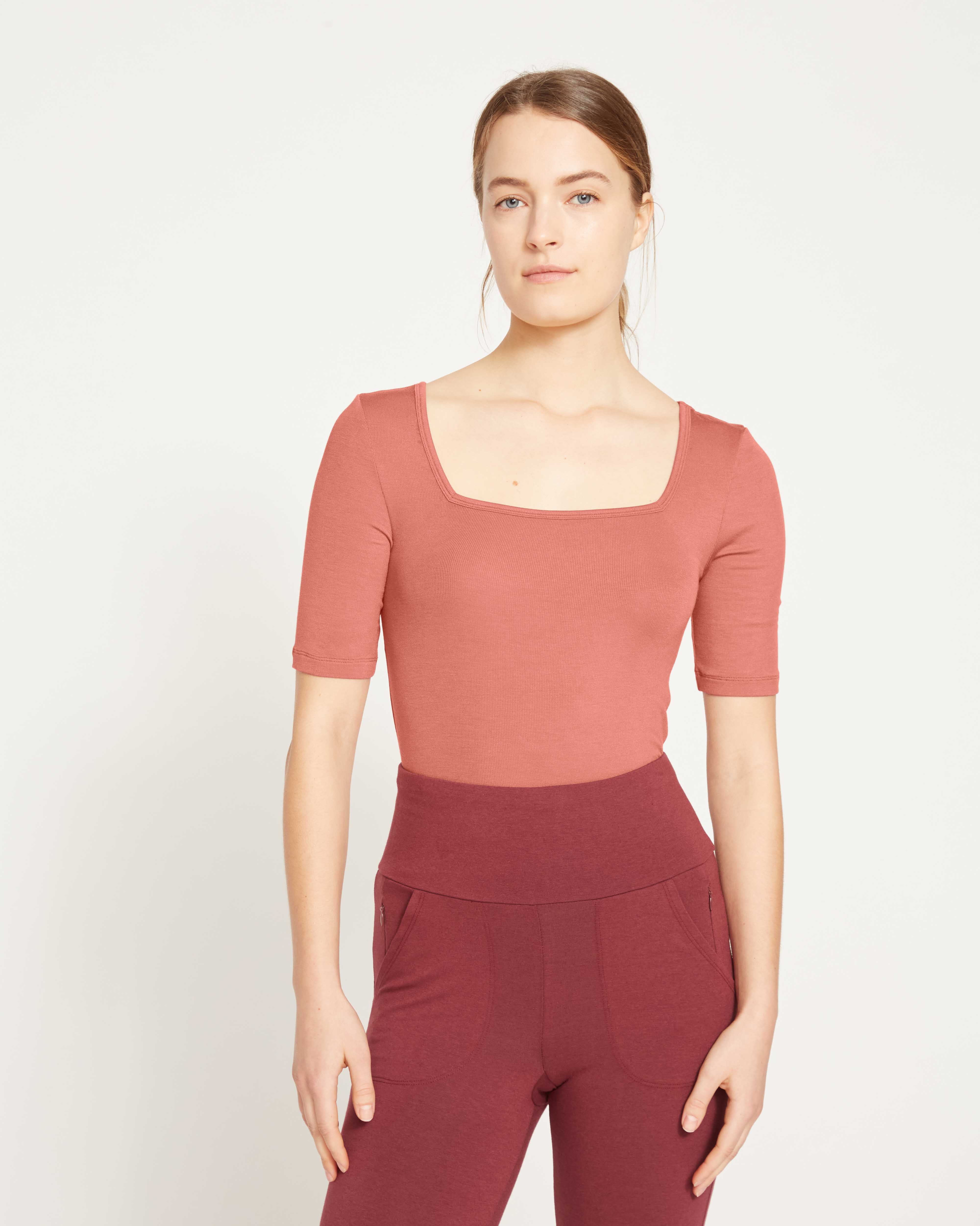 Cloud Rib Short Sleeve Square Neck Tee - Terracotta - Image 3
