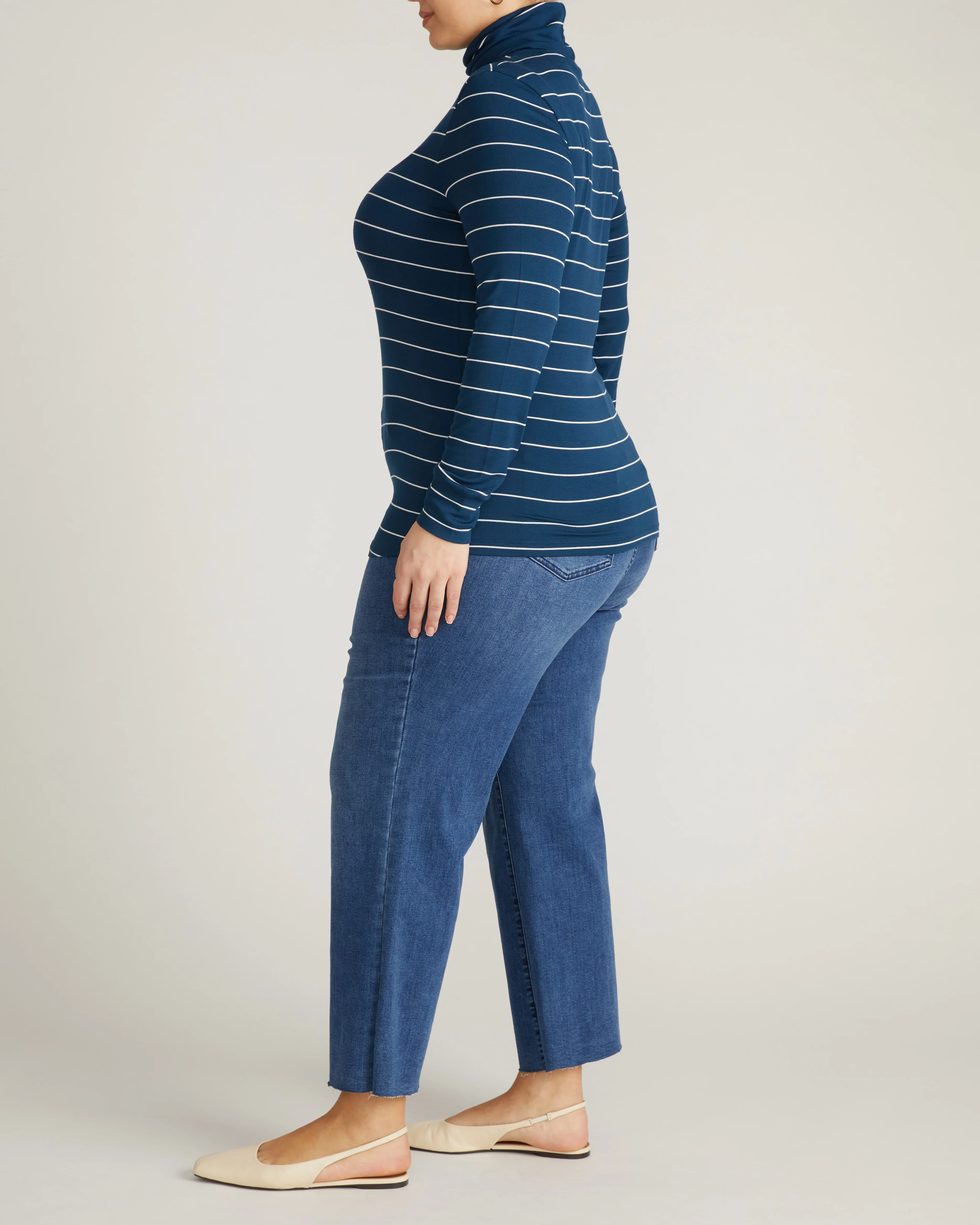Cloud Rib Turtleneck - Teal/White Microstripe - Image 4