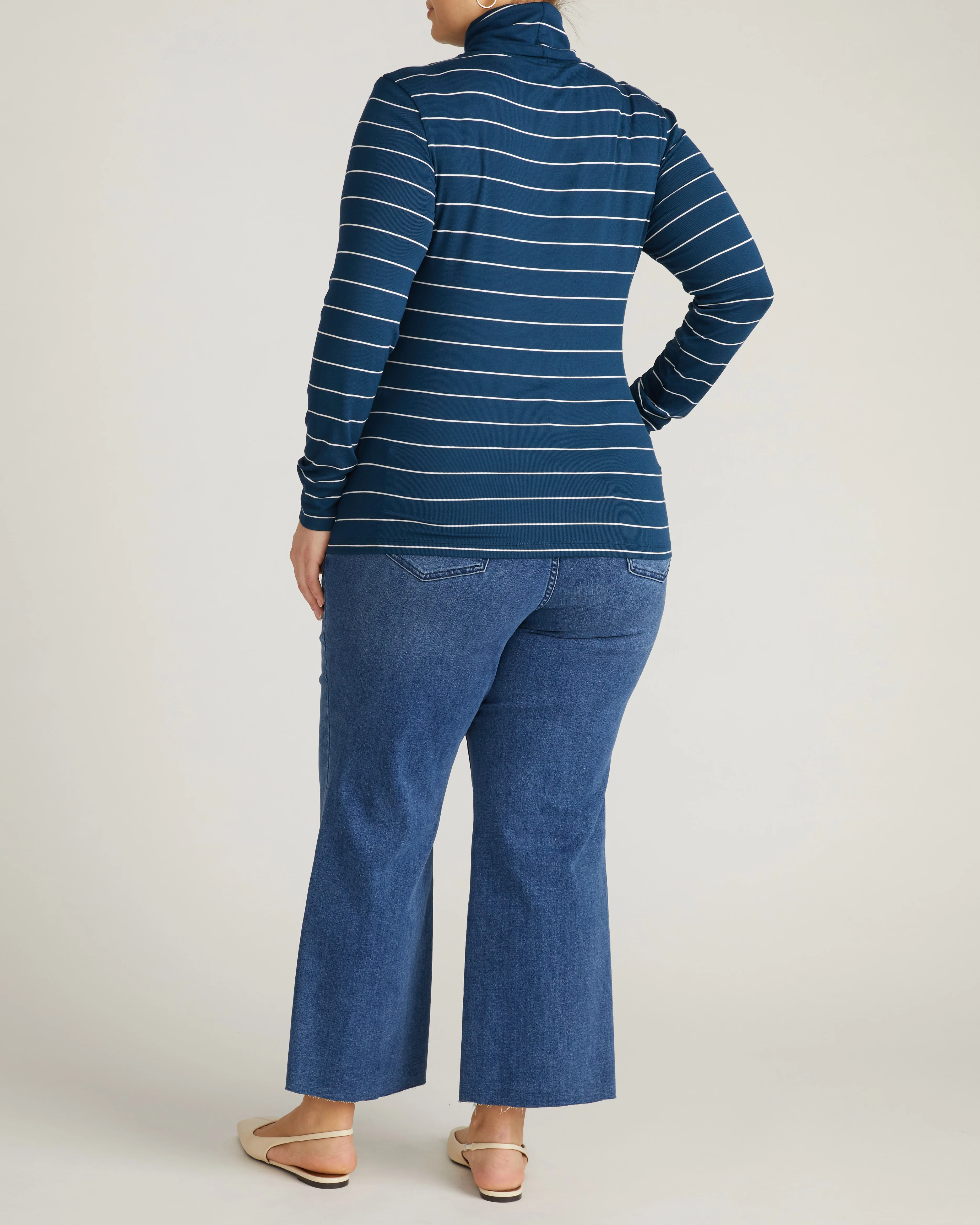Cloud Rib Turtleneck - Teal/White Microstripe - Image 5