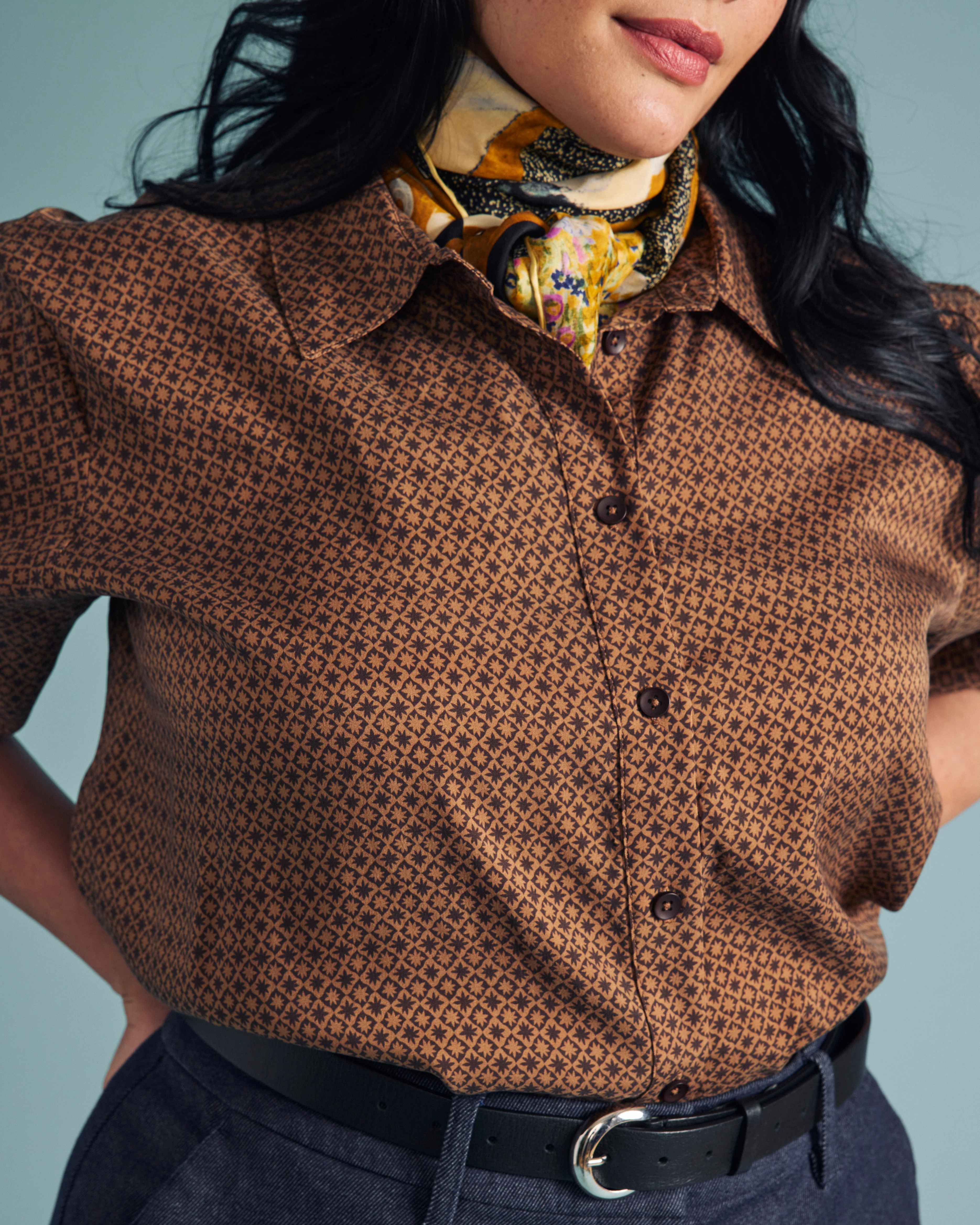 Cooling Stretch Cupro Artist Shirt - Brown Hacienda Print - Image 2