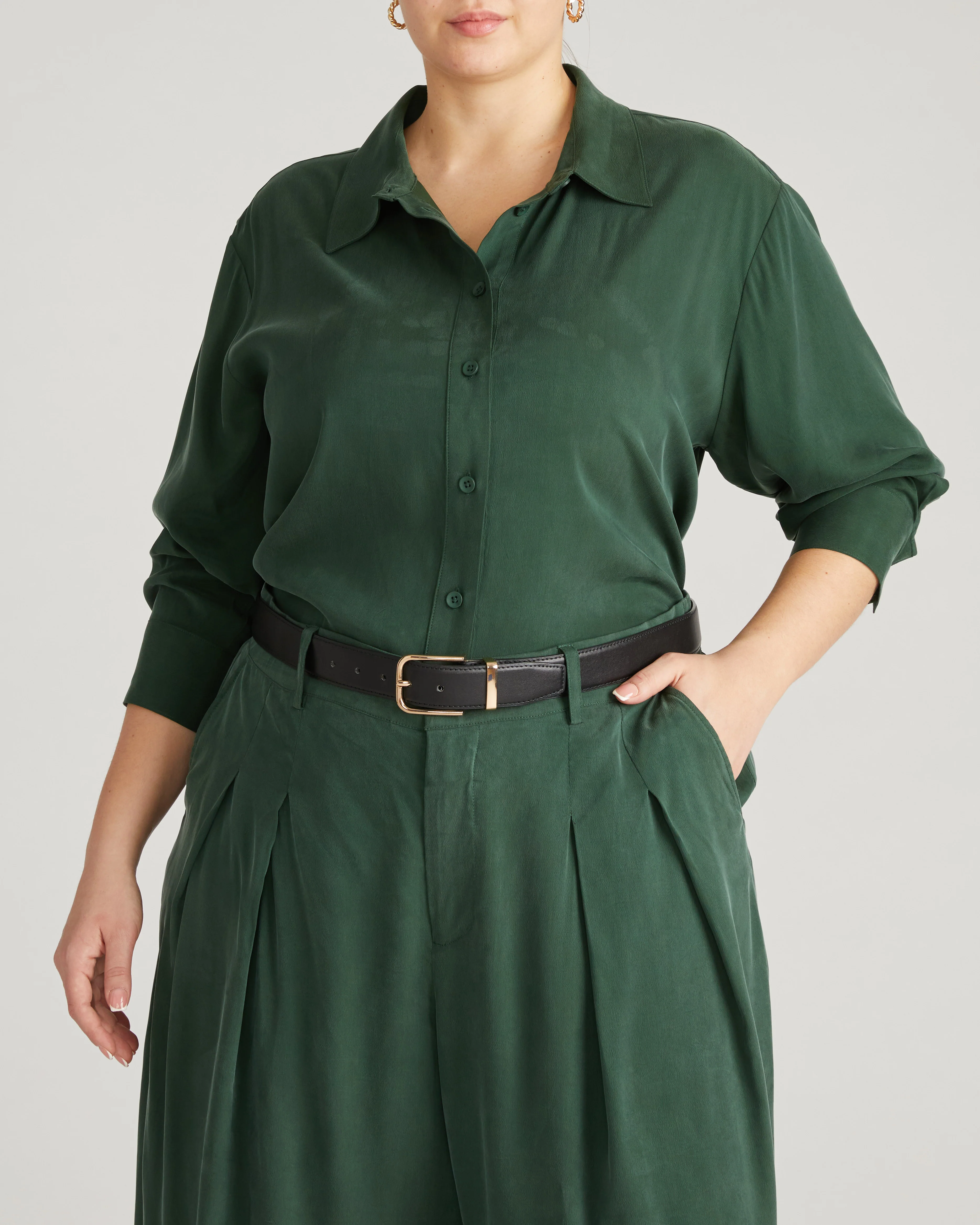 Cooling Stretch Cupro Artist Shirt - Forest Green - Image 3