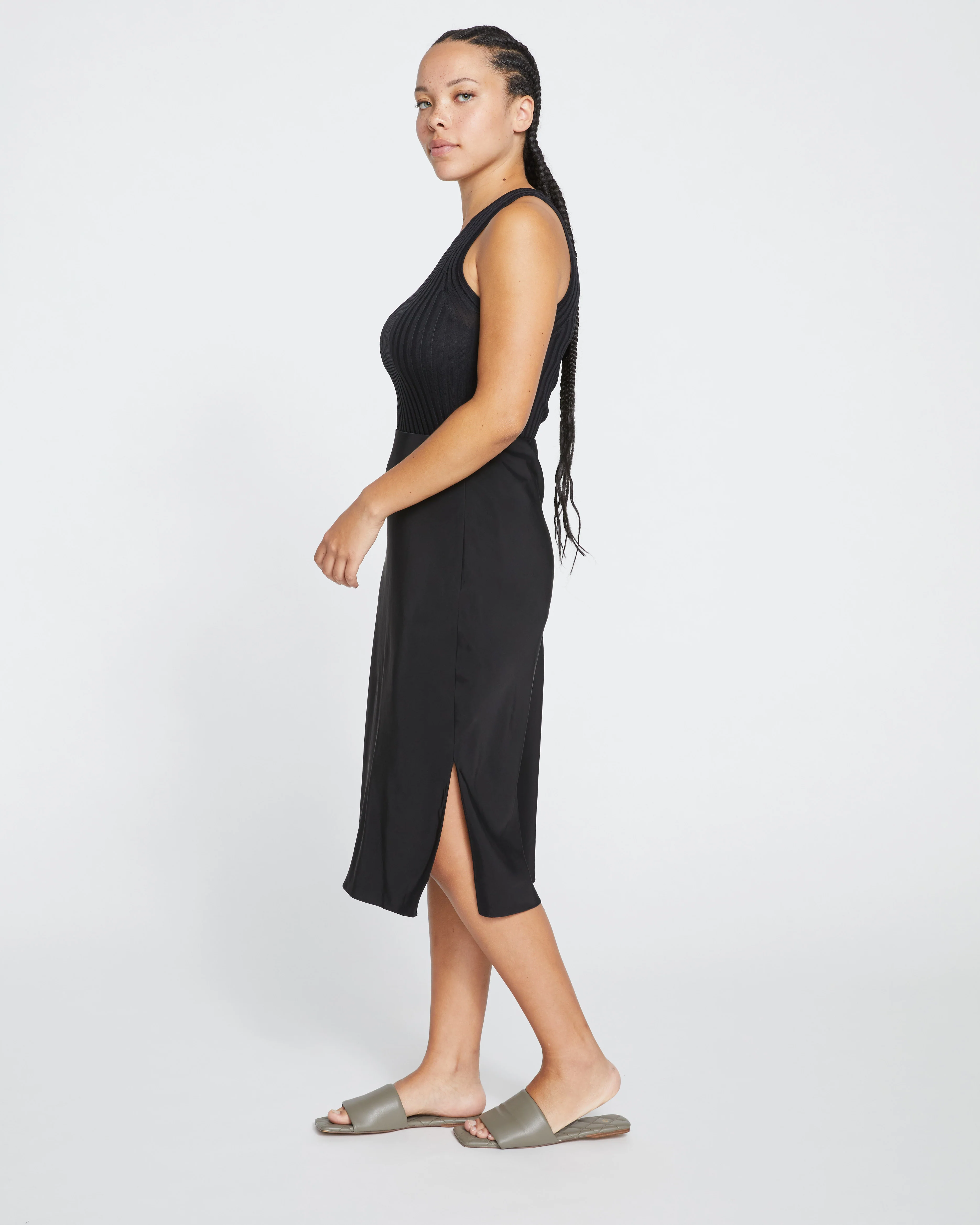 Cooling Stretch Cupro Bias Skirt - Black - Image 3