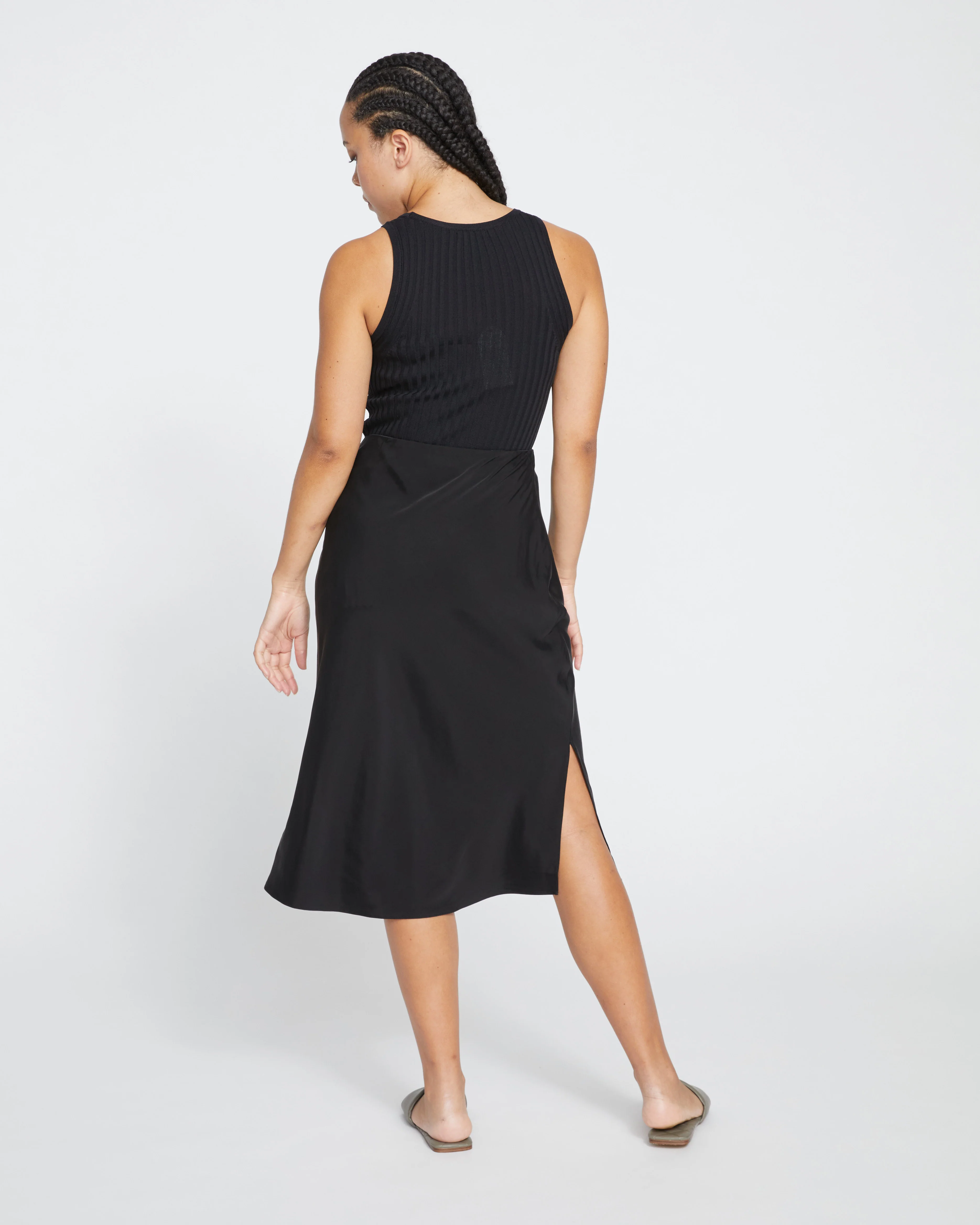 Cooling Stretch Cupro Bias Skirt - Black - Image 4