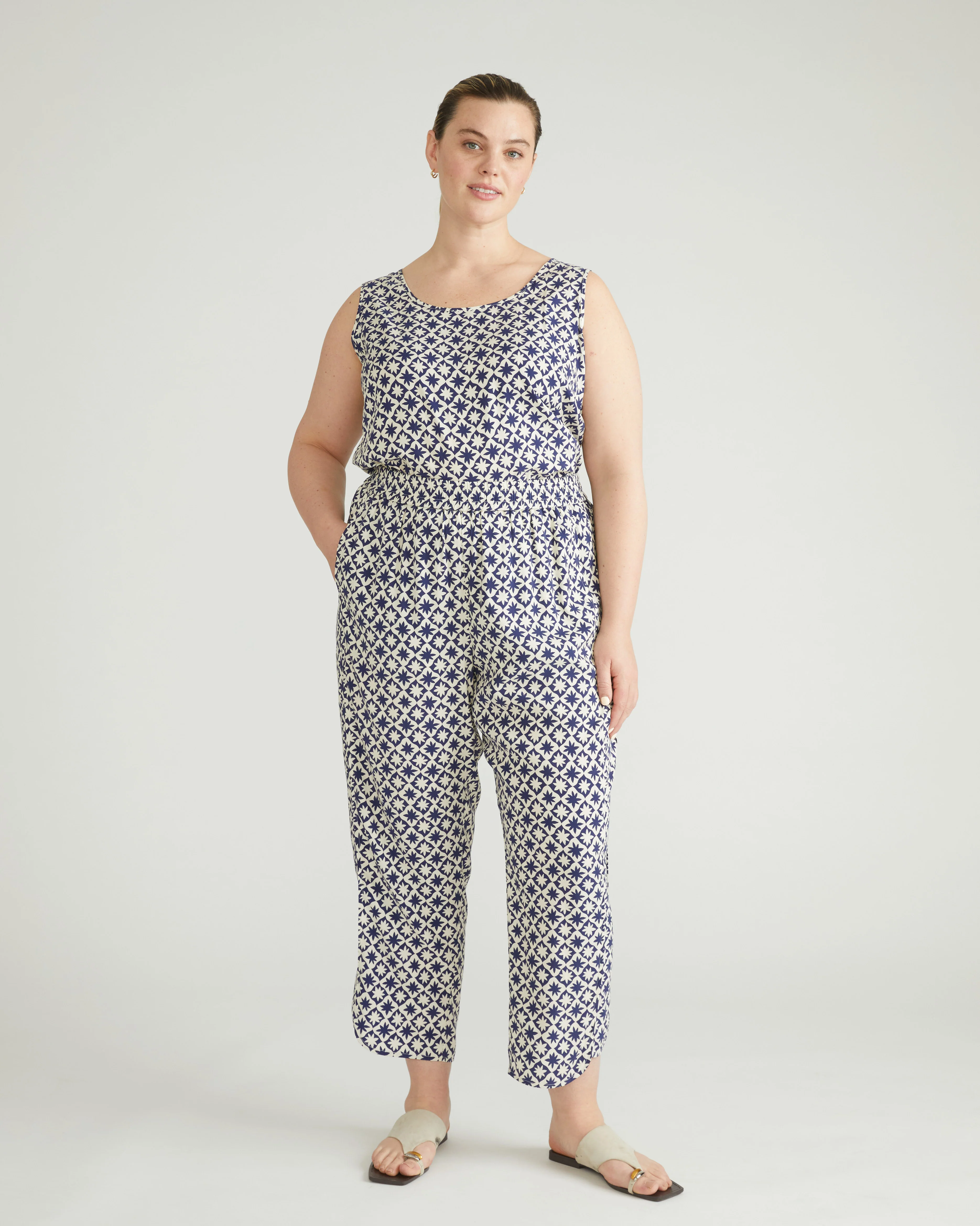 Cooling Stretch Cupro Pants - Navy Hacienda Print - Image 3