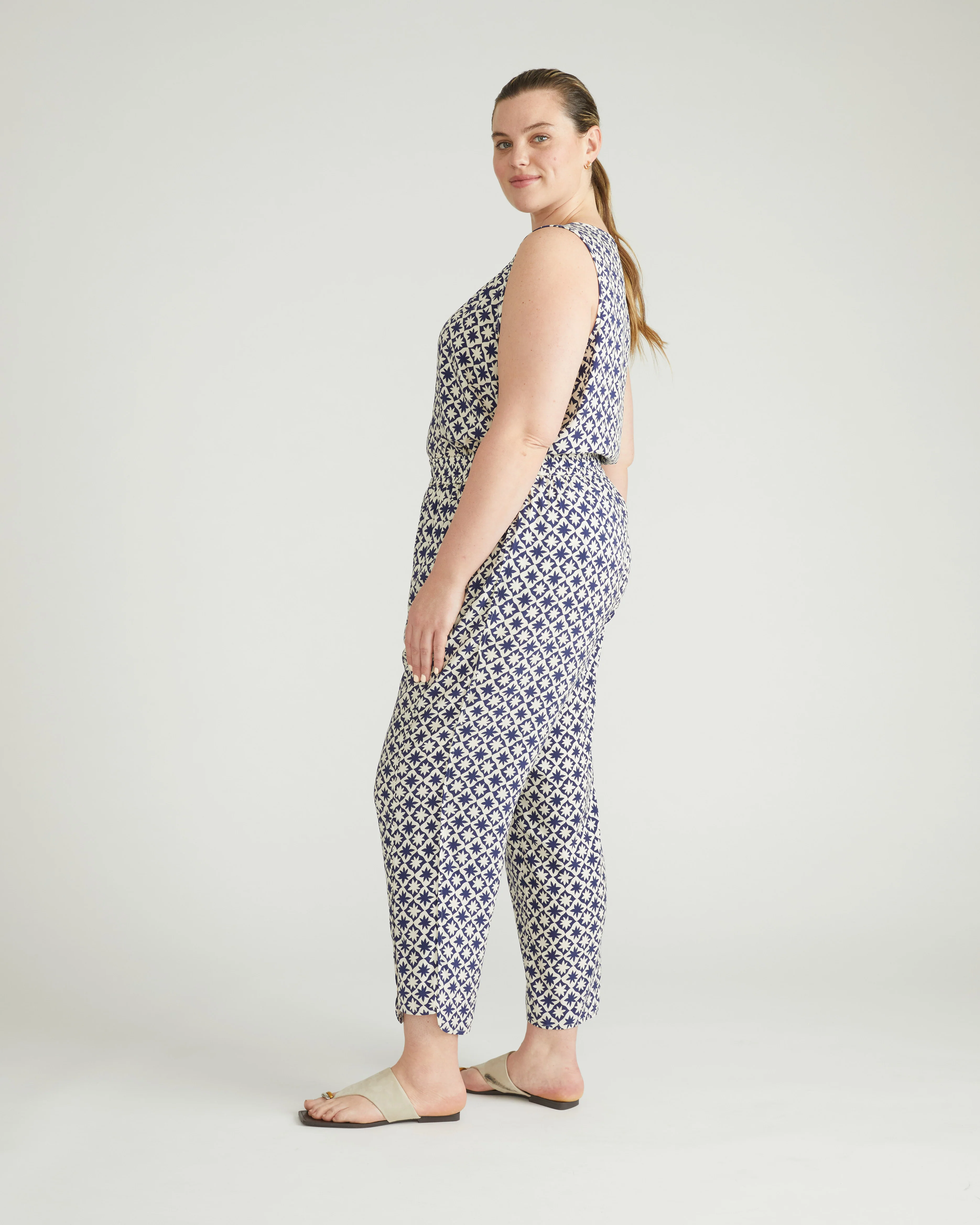 Cooling Stretch Cupro Pants - Navy Hacienda Print - Image 4