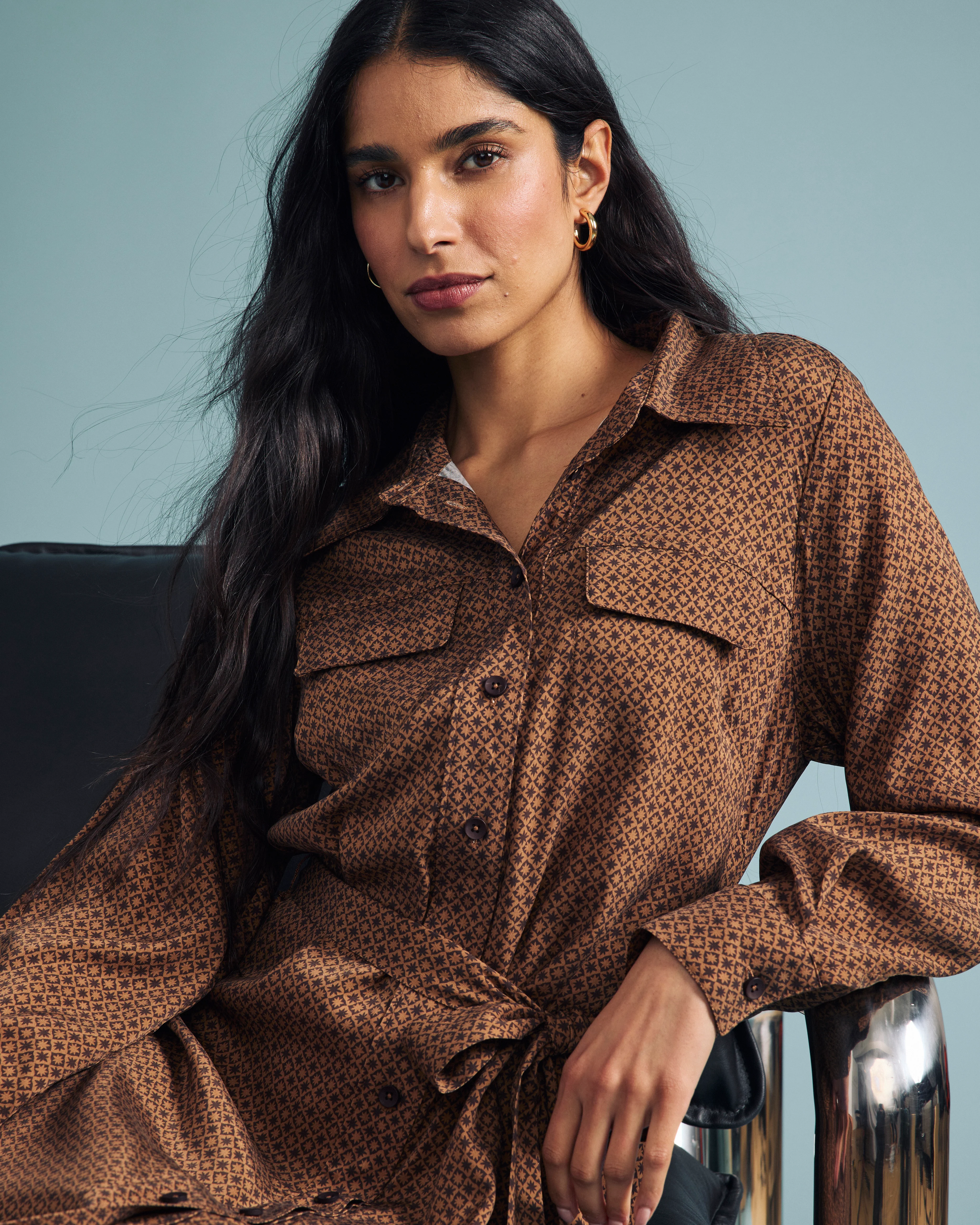 Cooling Stretch Cupro Savannah Dress - Brown Hacienda Print - Image 2