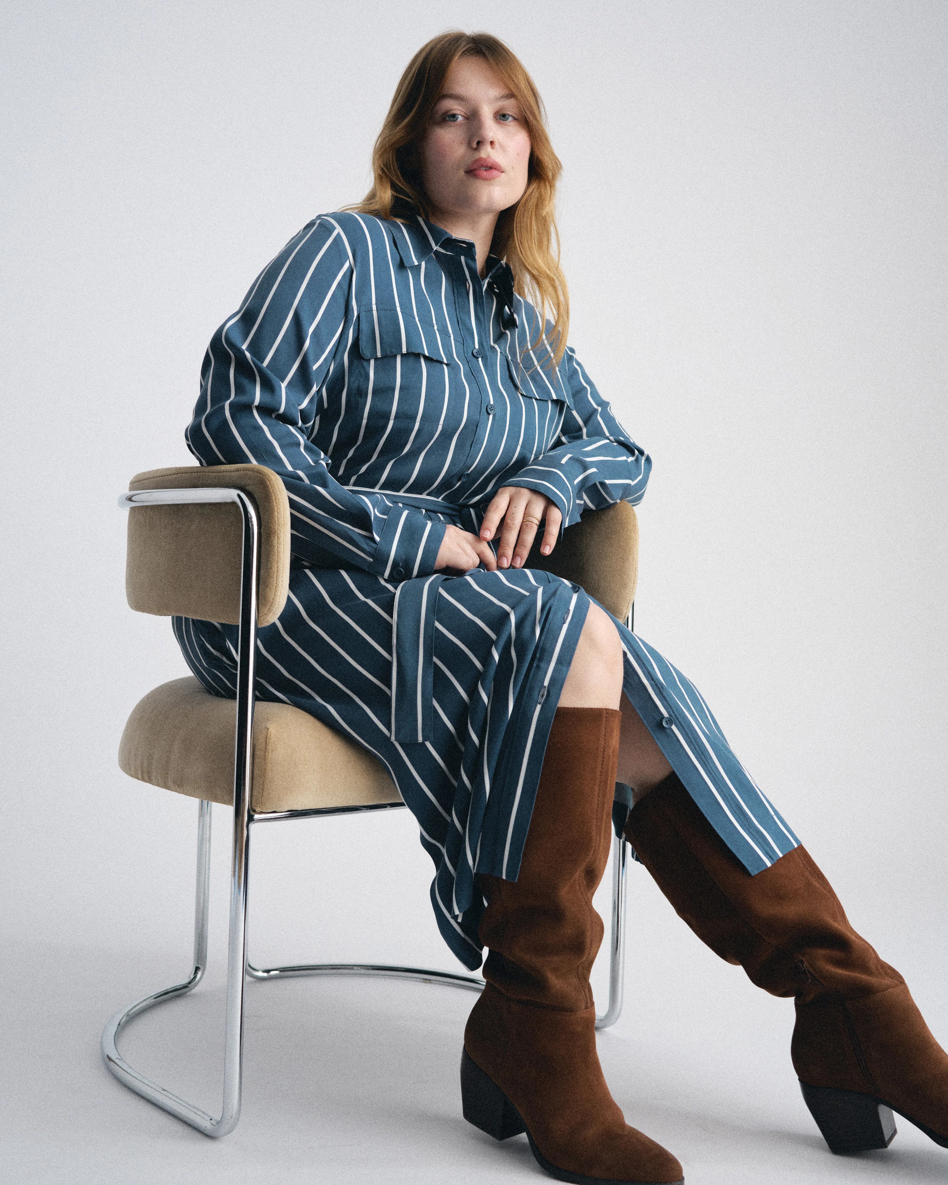 Cooling Stretch Cupro Savannah Dress - Ensign Blue/White Stripe - Image 2