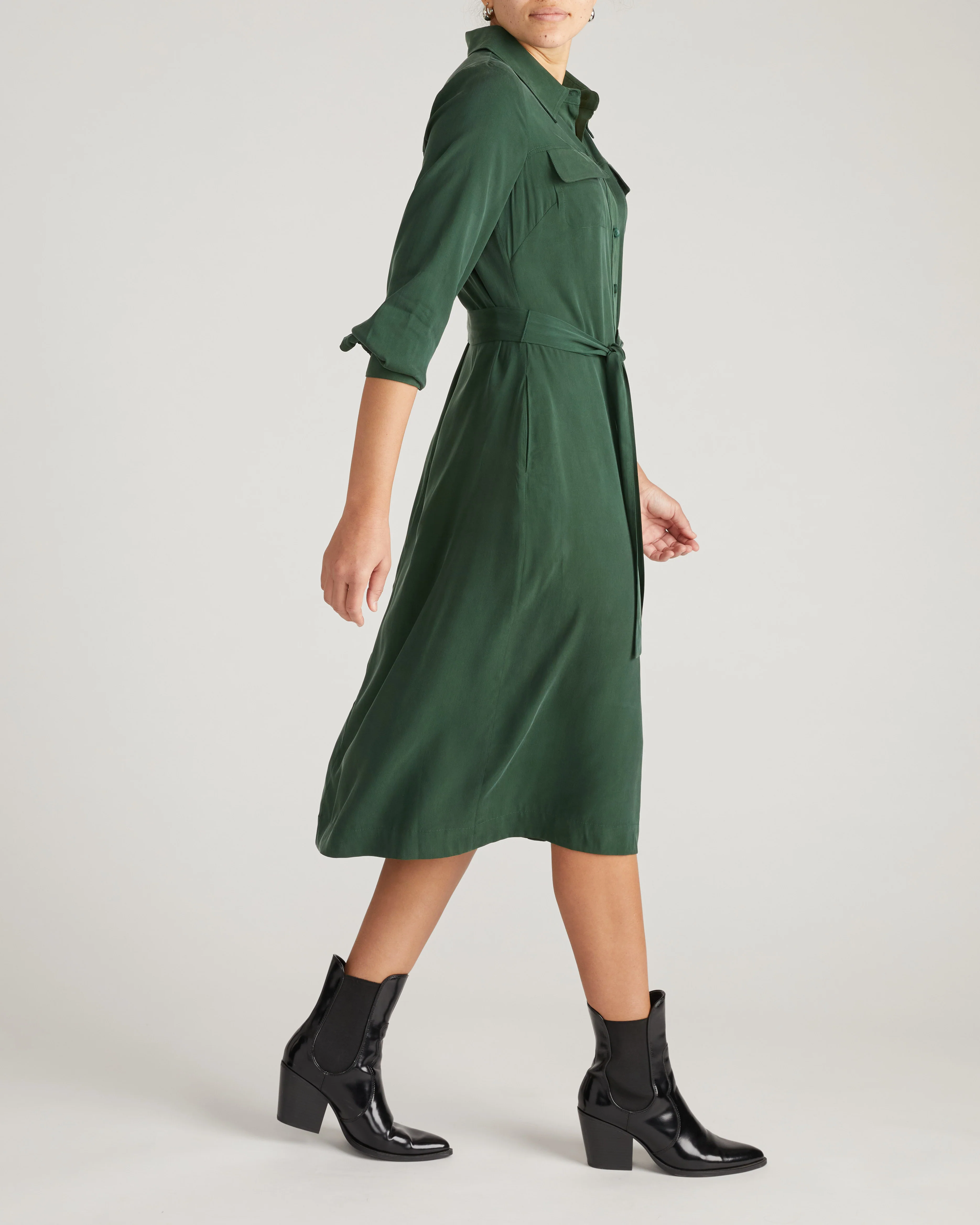 Cooling Stretch Cupro Savannah Dress - Forest Green - Image 4