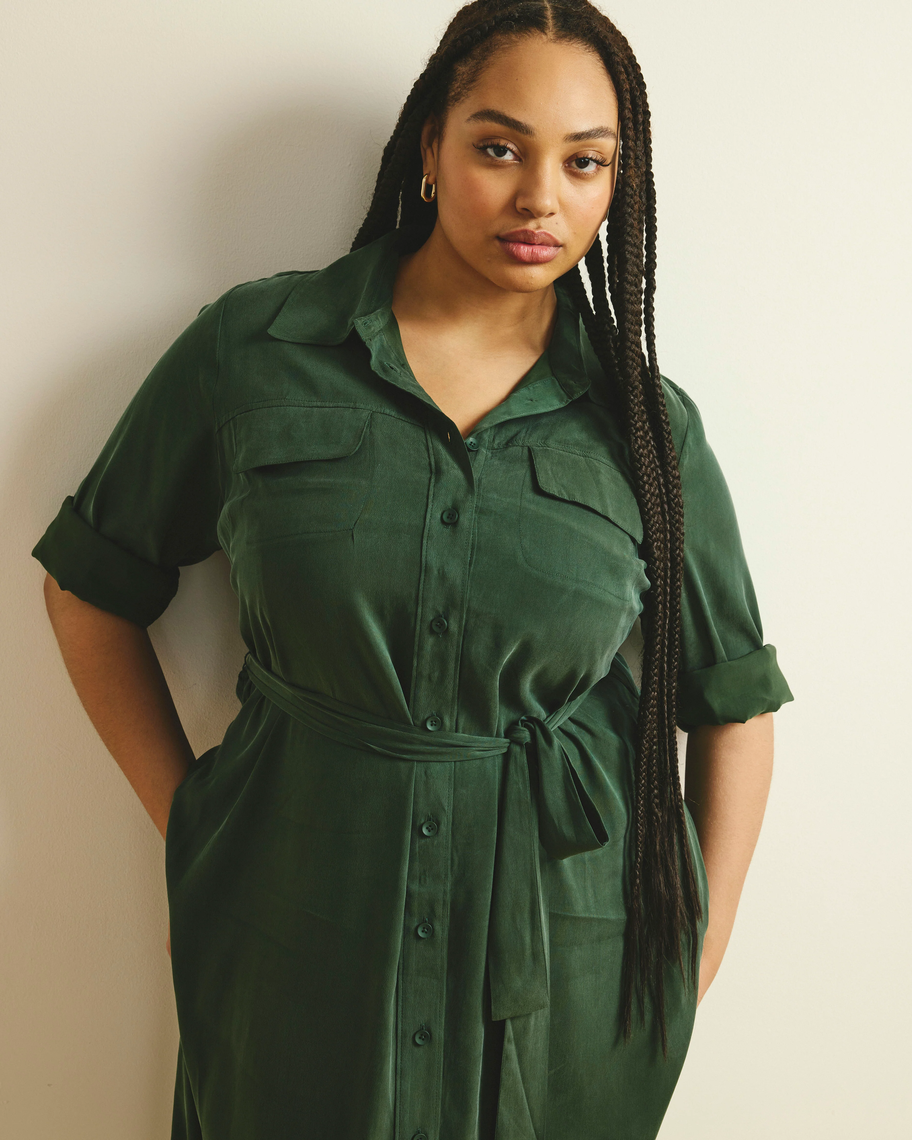 Cooling Stretch Cupro Savannah Dress - Forest Green - Image 6