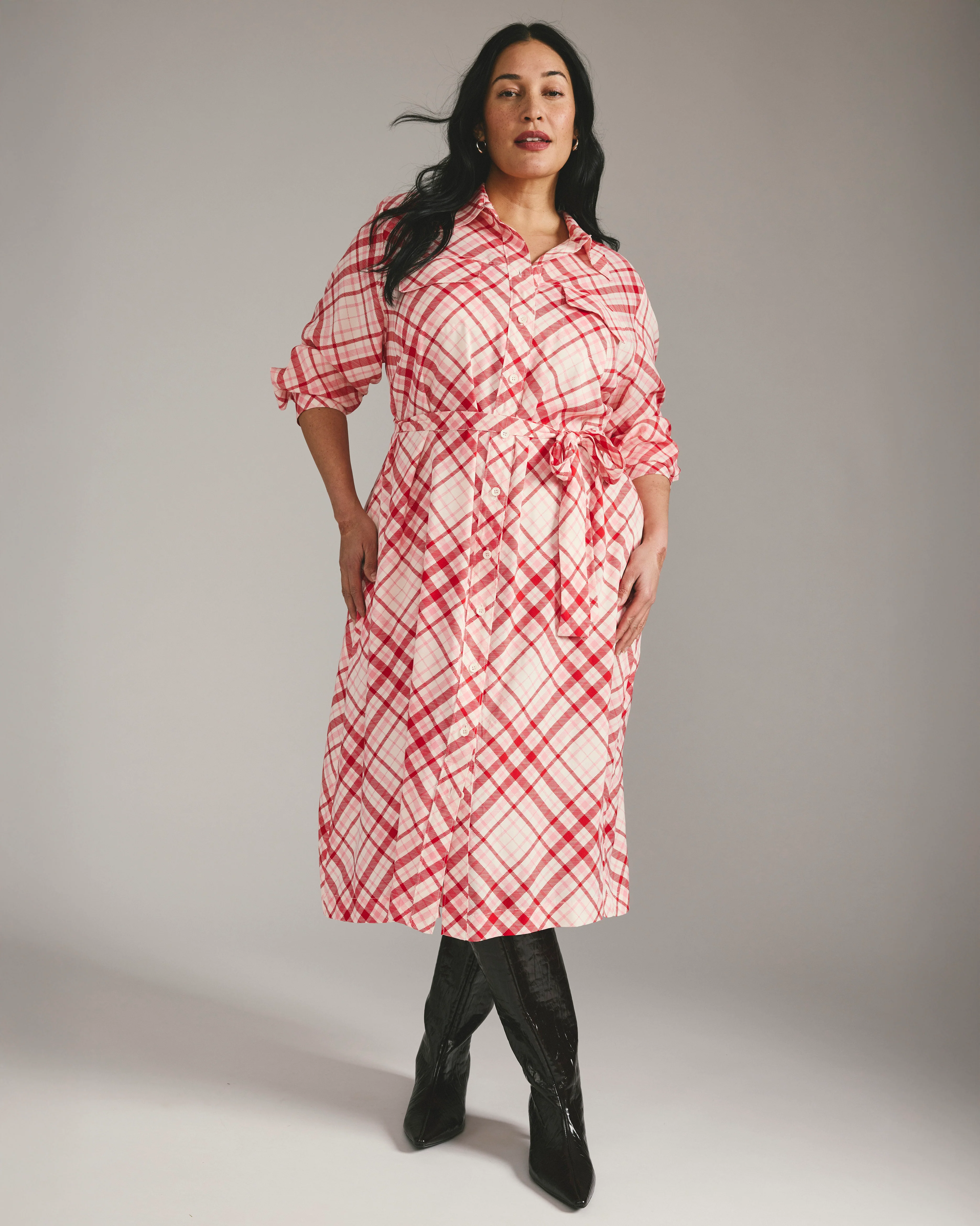 Cooling Stretch Cupro Savannah Dress - Red Plaid Print - Image 2