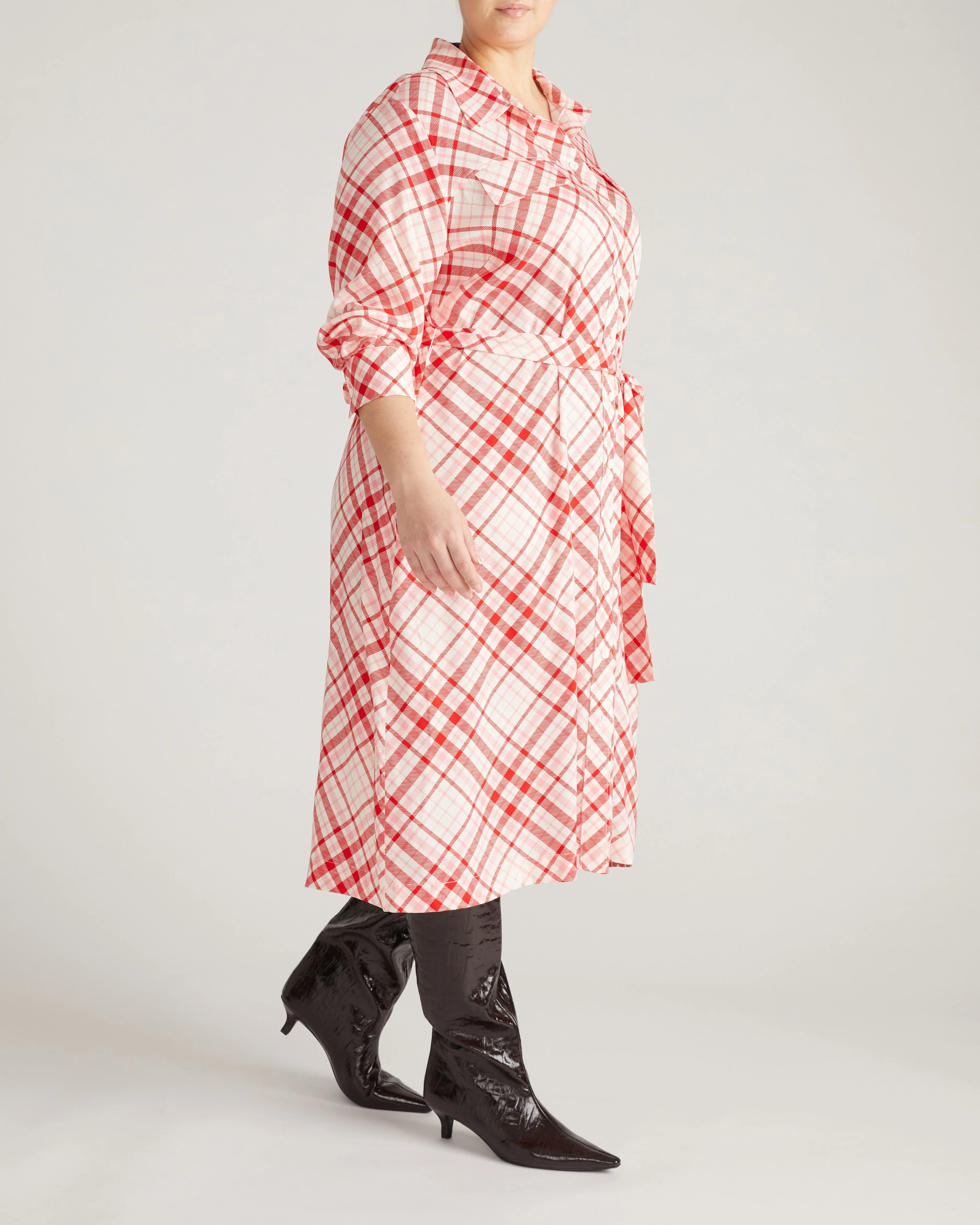 Cooling Stretch Cupro Savannah Dress - Red Plaid Print - Image 5
