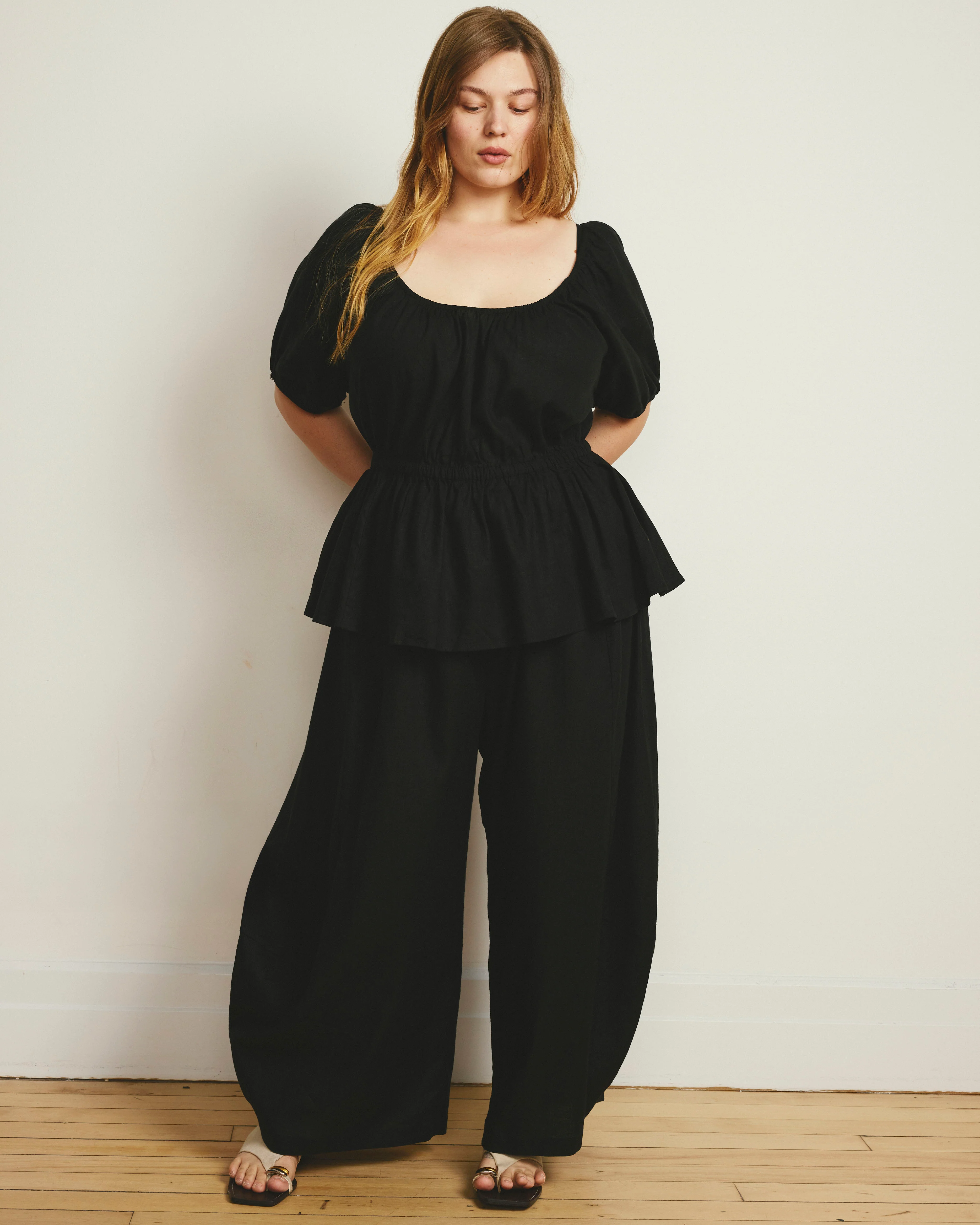 Andrea Peplum Linen Top - Black - Image 3