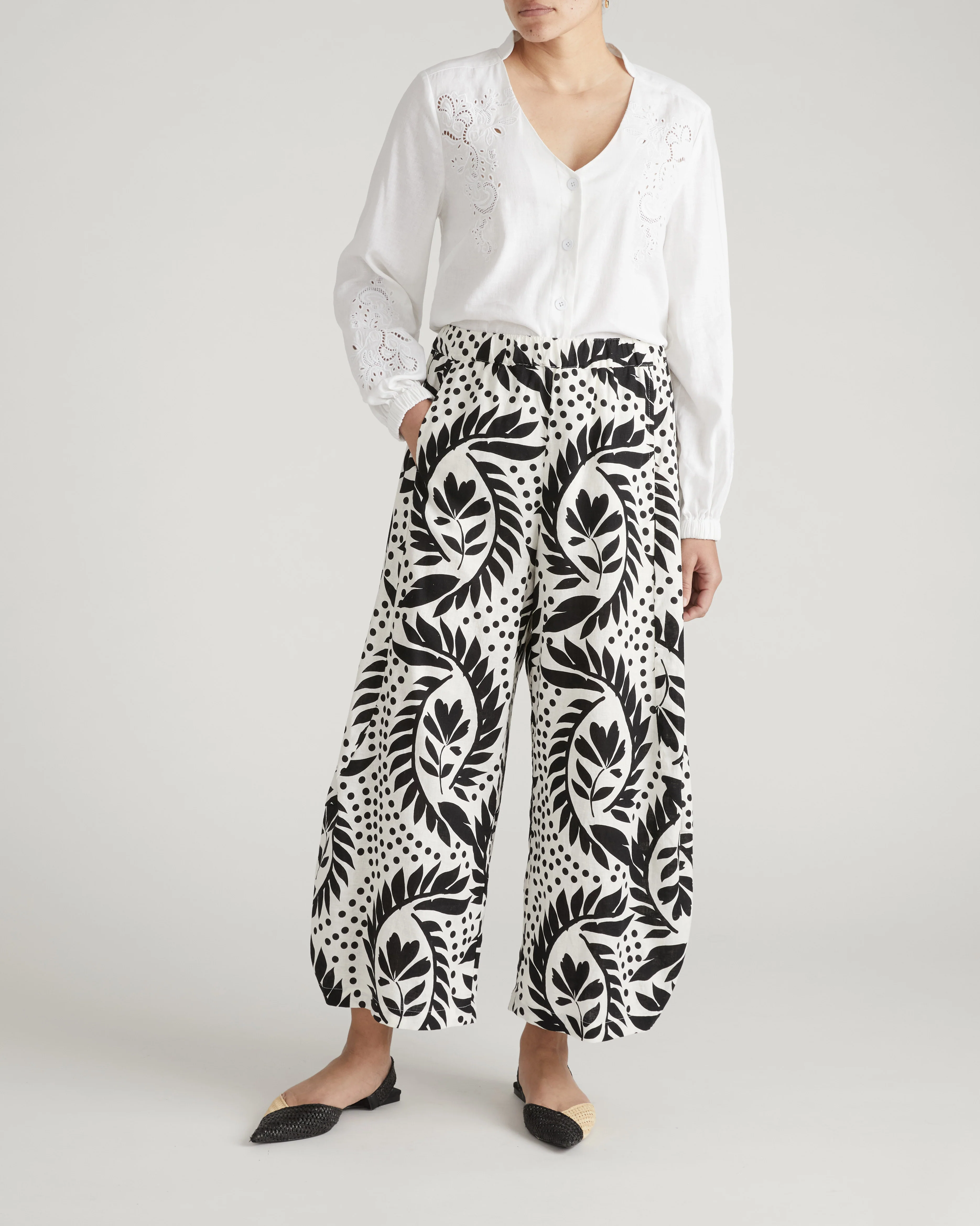 Cosma Barrel Leg Linen Pants - Vine Print - Image 5