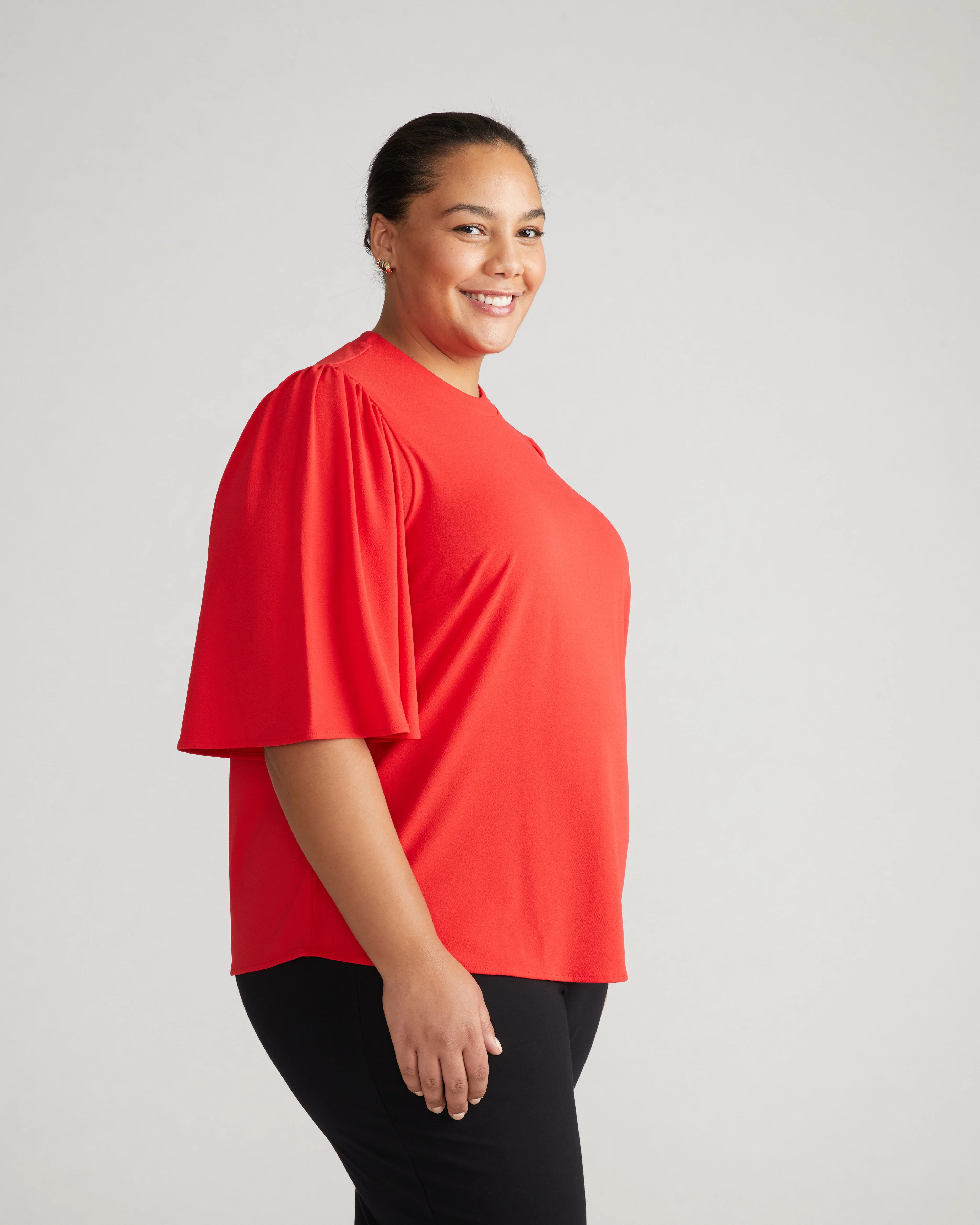 Crepe Jersey Capelet Blouse - Vermilion Red - Image 3