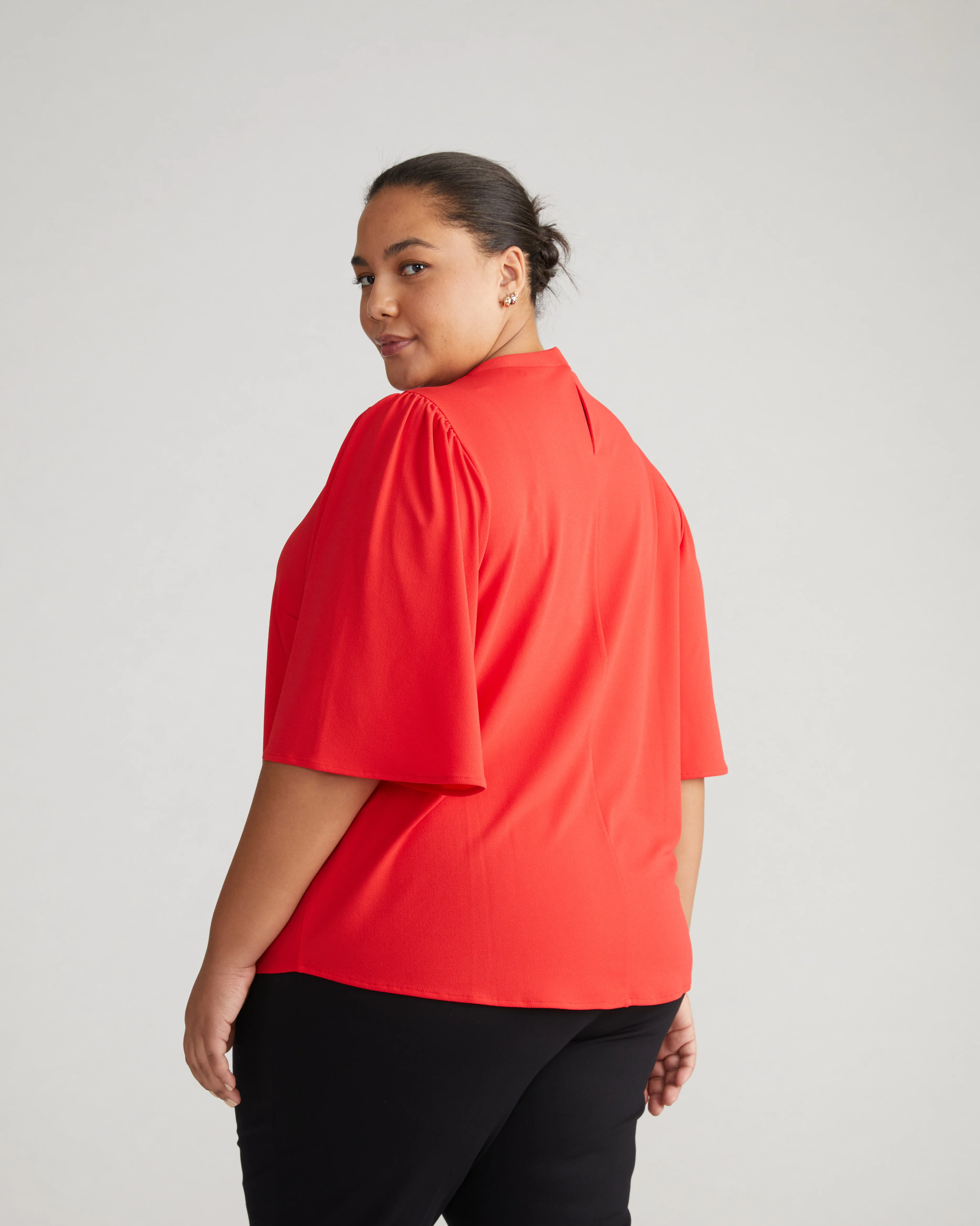Crepe Jersey Capelet Blouse - Vermilion Red - Image 4