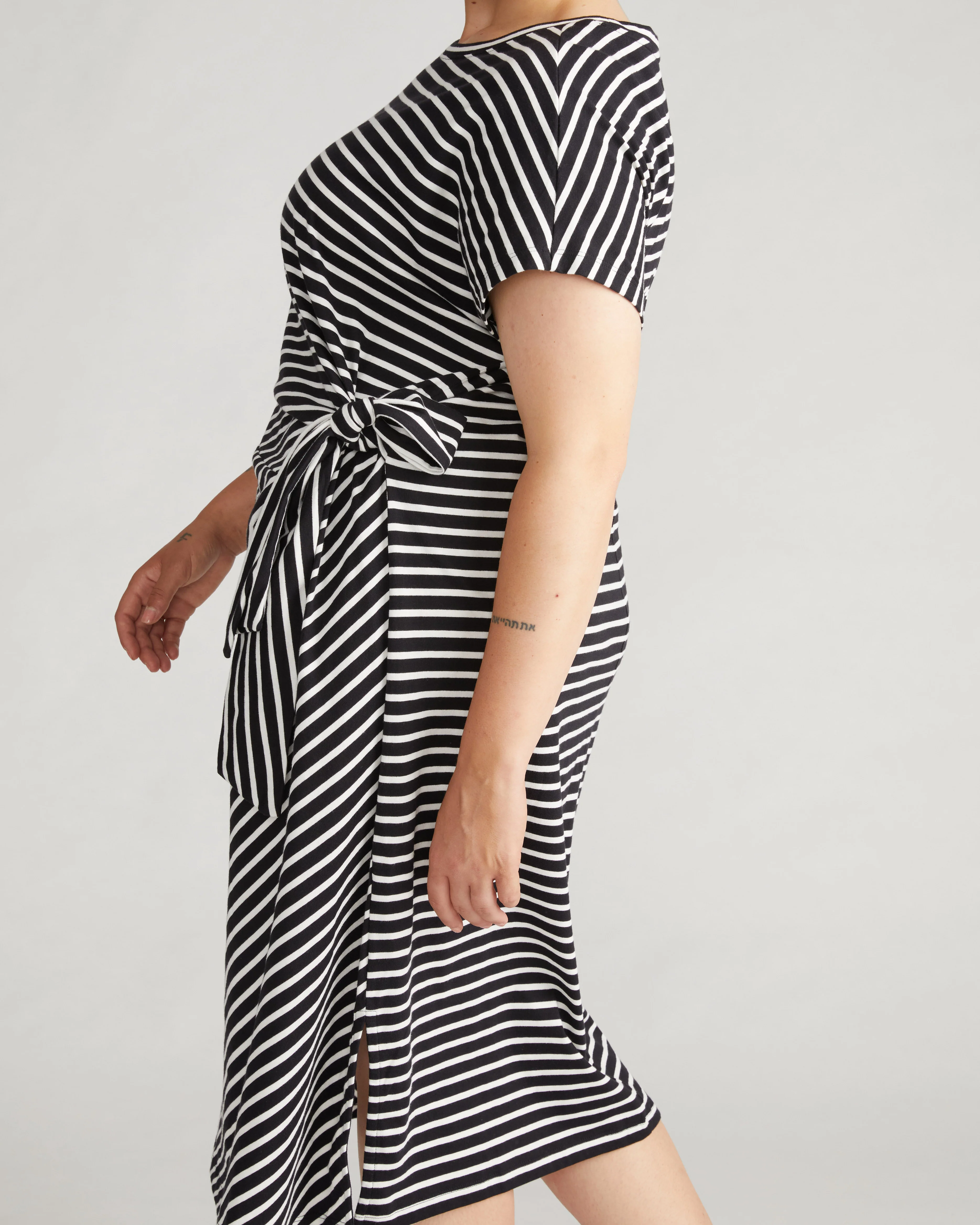 Crescent Breton Stripe Knot Dress - Black/White Stripe - Image 3