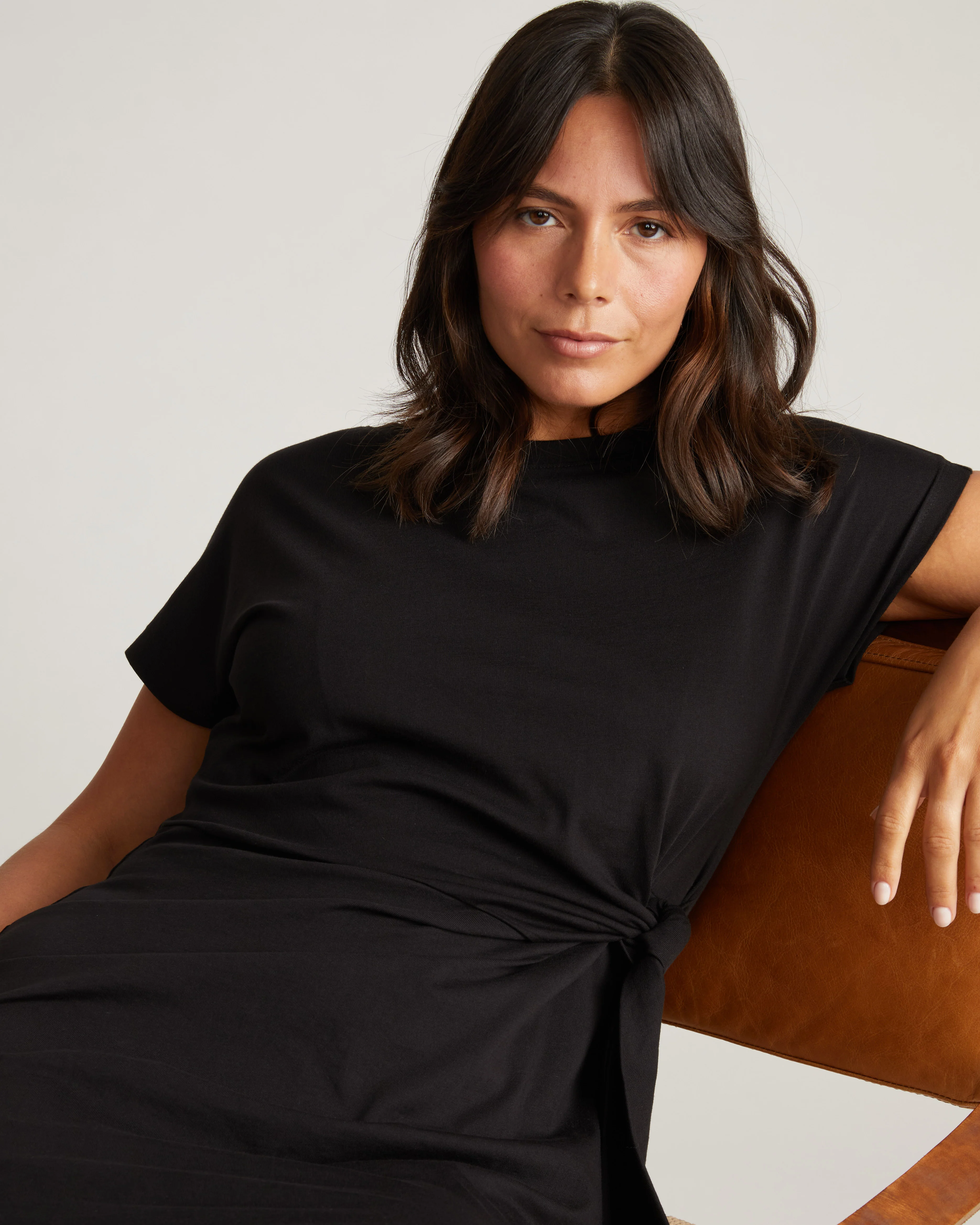 Crescent Breton Stripe Knot Dress - Solid Black - Image 4