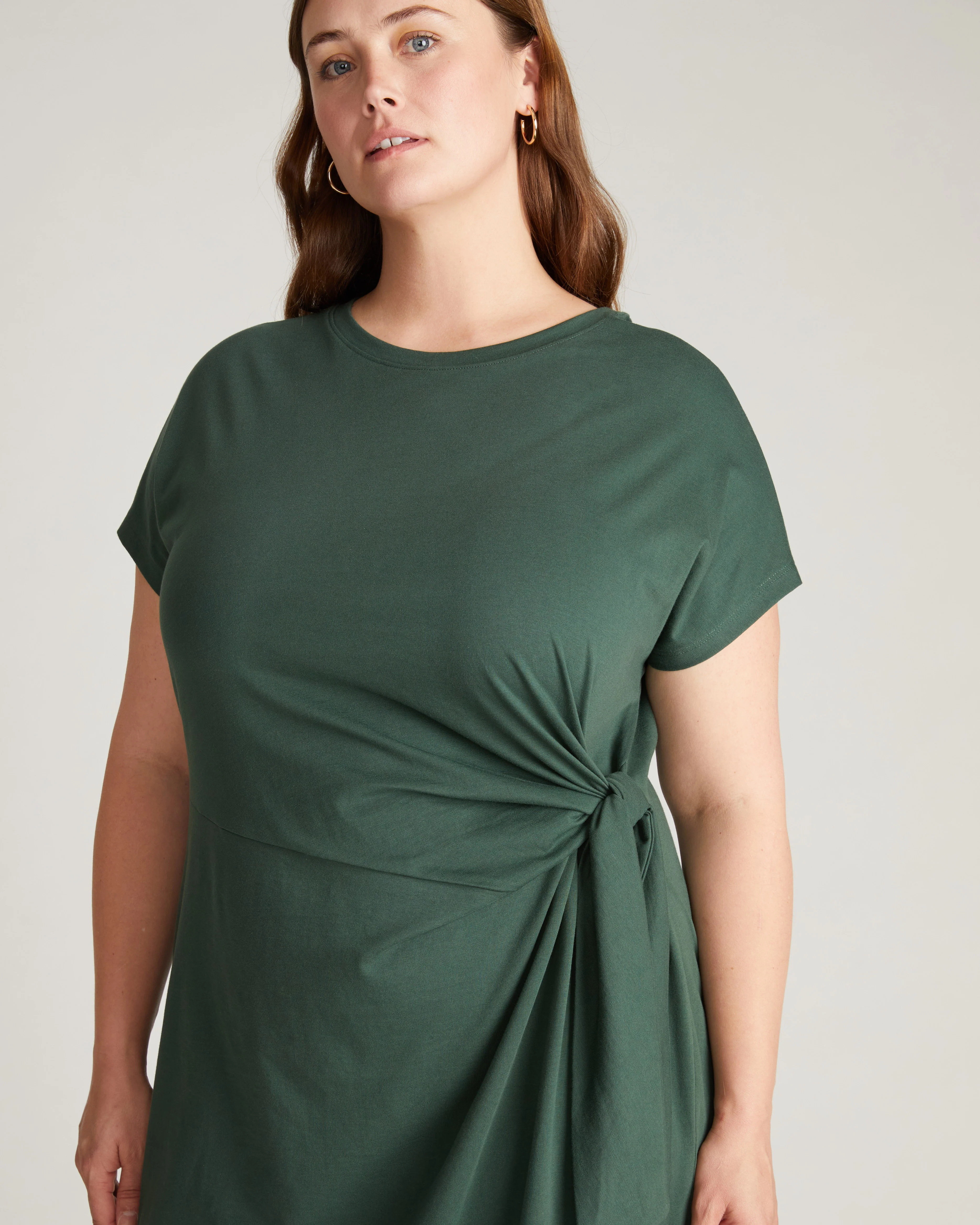 Crescent Breton Stripe Knot Dress - Solid Conifer - Image 4