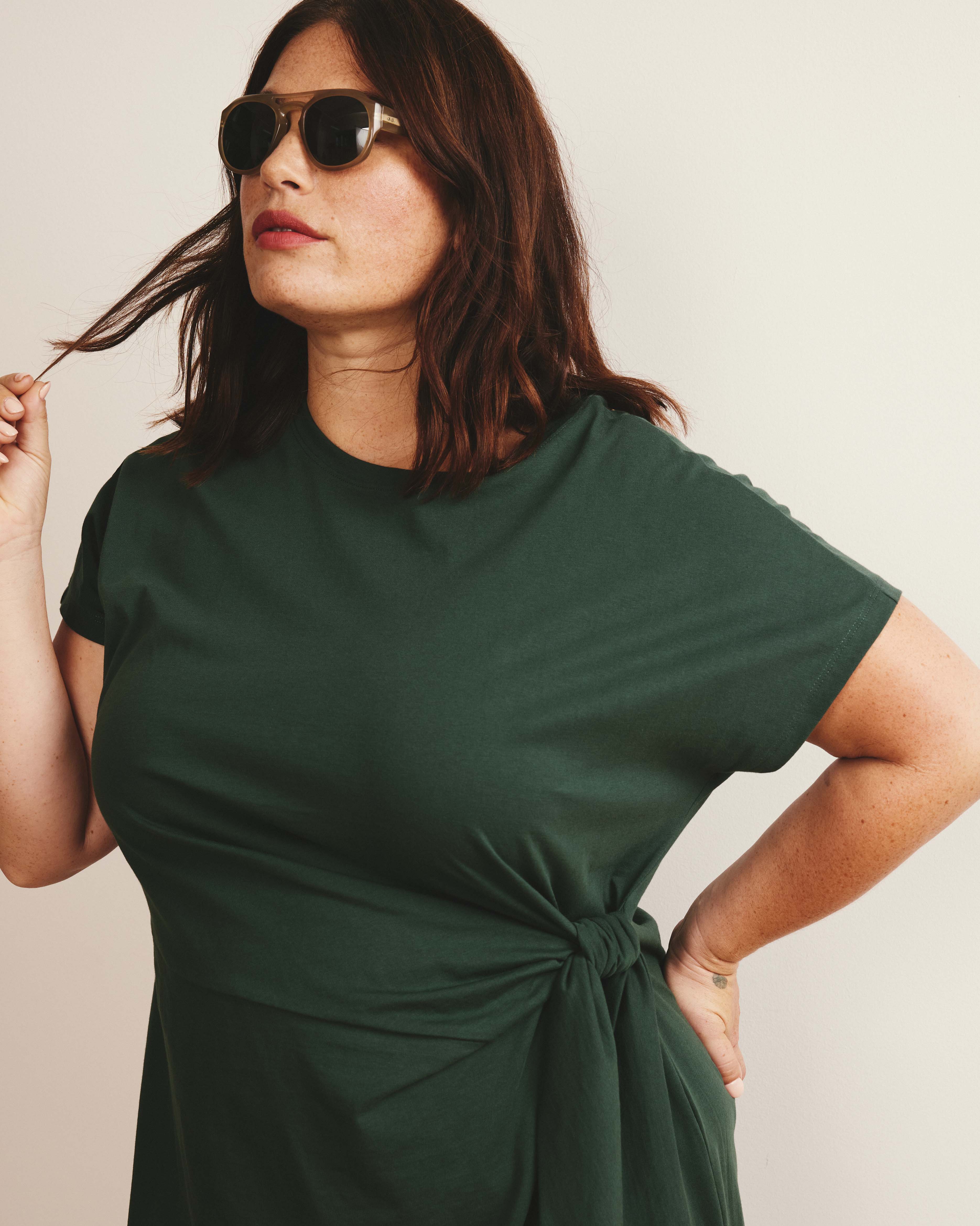 Crescent Breton Stripe Knot Dress - Solid Conifer - Image 6