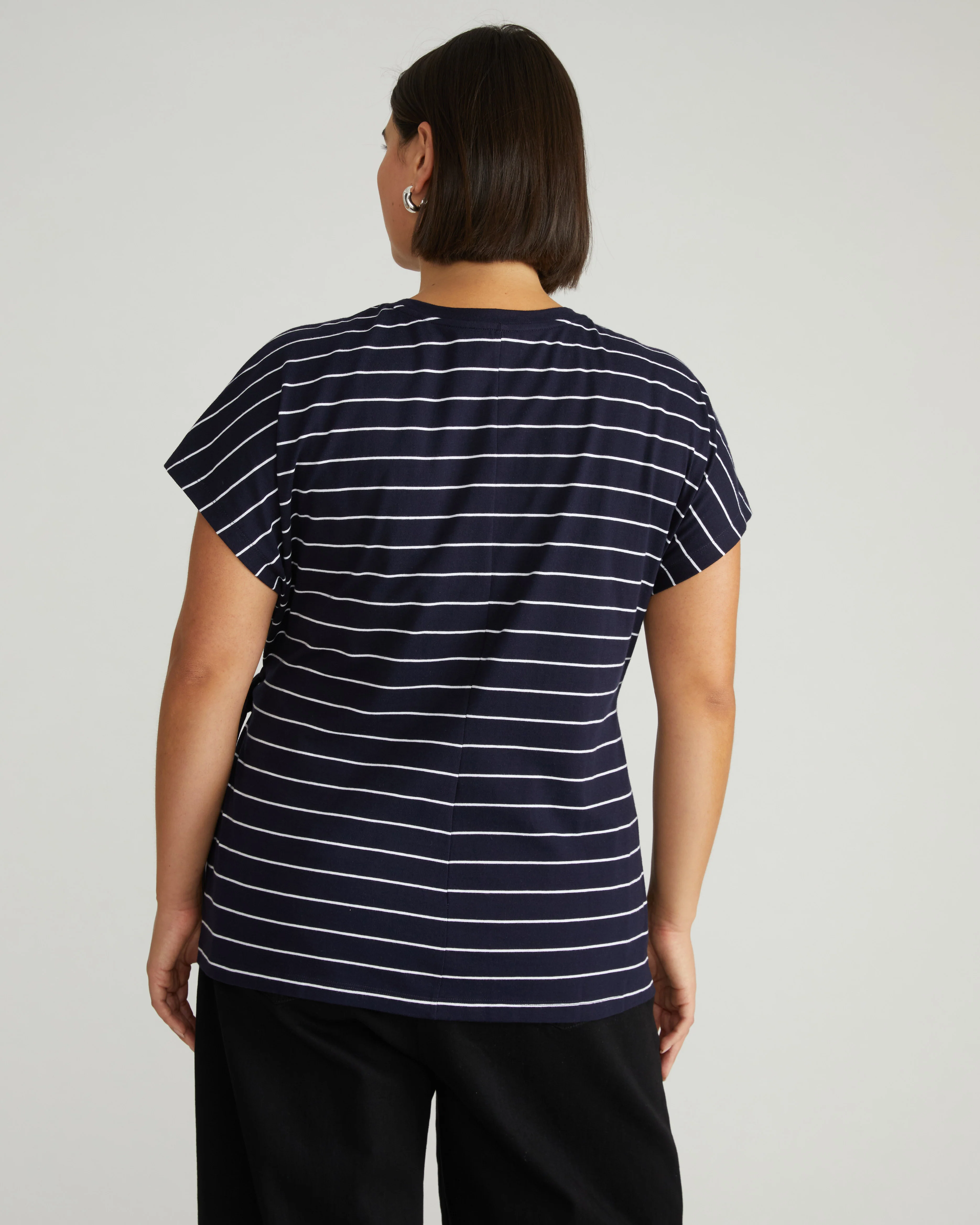 Crescent Breton Stripe Knot Tee - Navy Pinstripe - Image 4