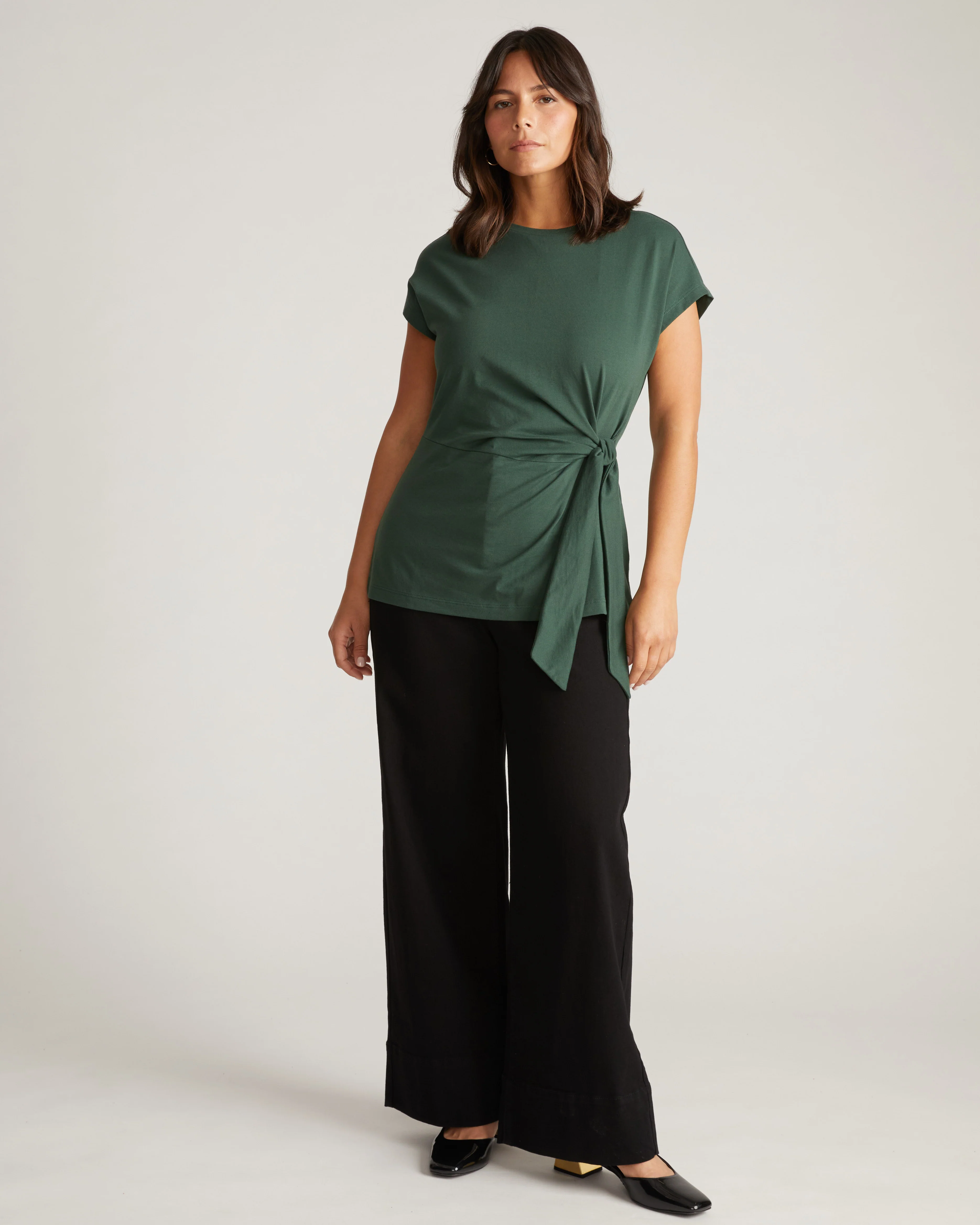 Crescent Breton Stripe Knot Tee - Solid Conifer - Image 4