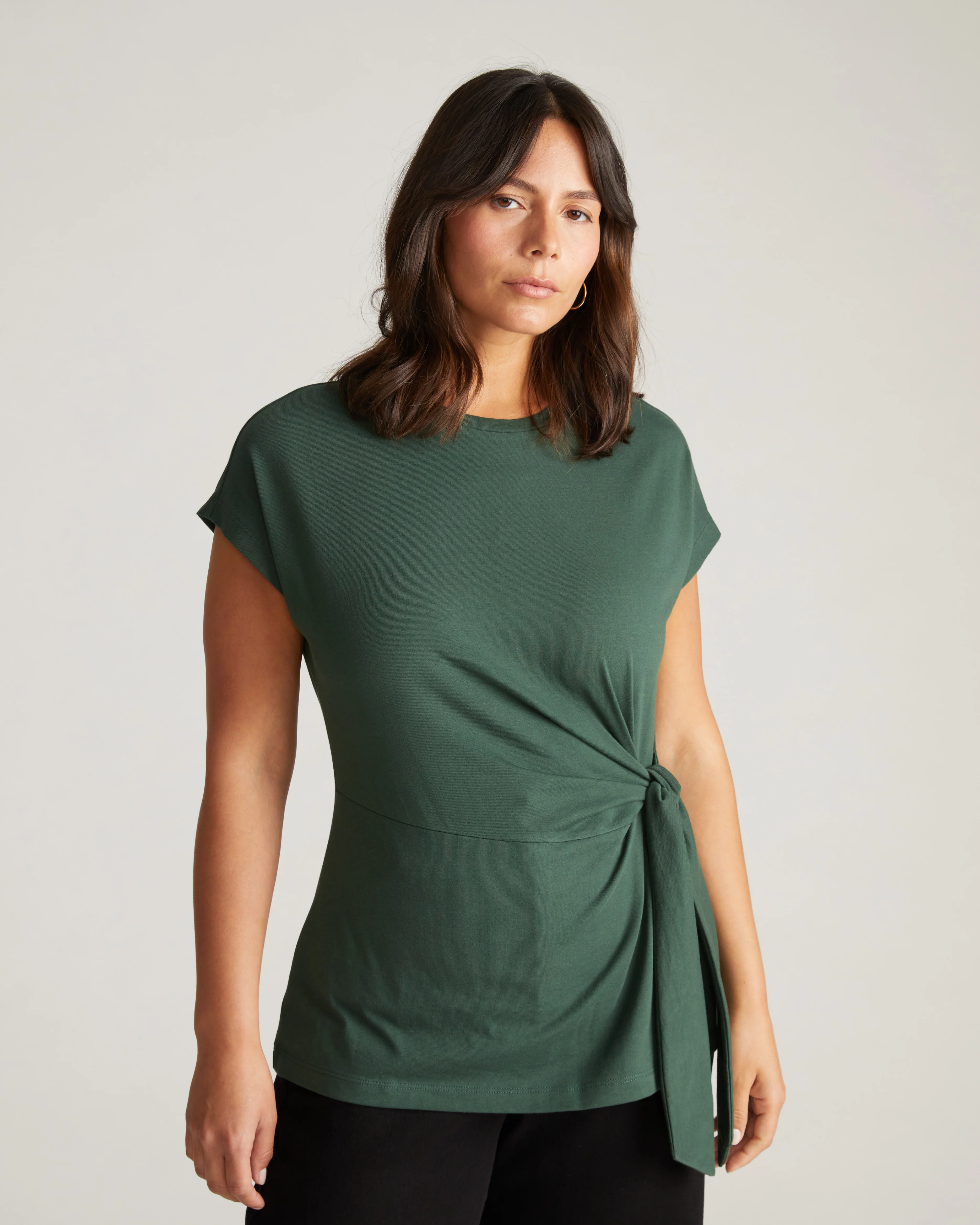 Crescent Breton Stripe Knot Tee - Solid Conifer - Image 5