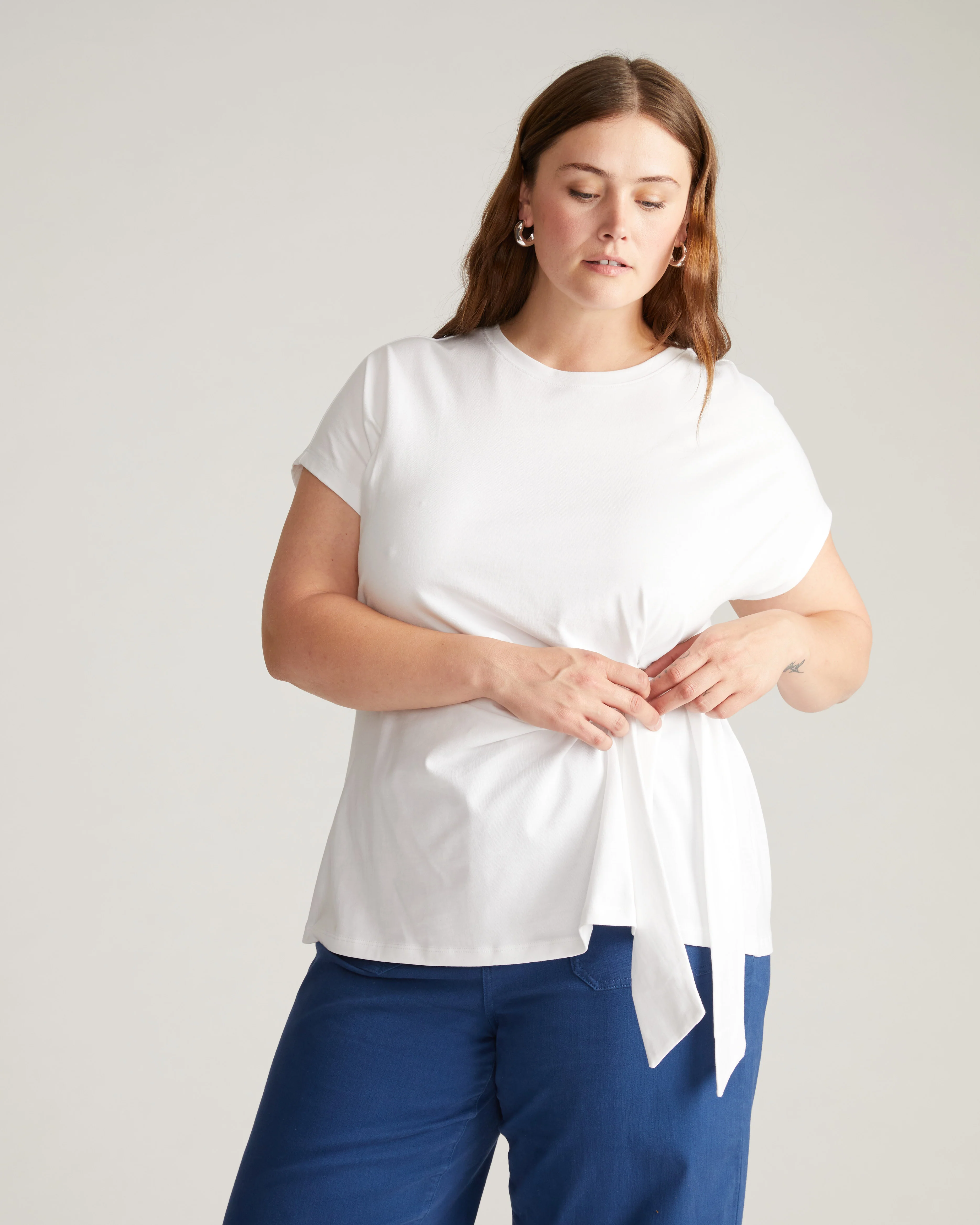 Crescent Breton Stripe Knot Tee - Solid White - Image 3