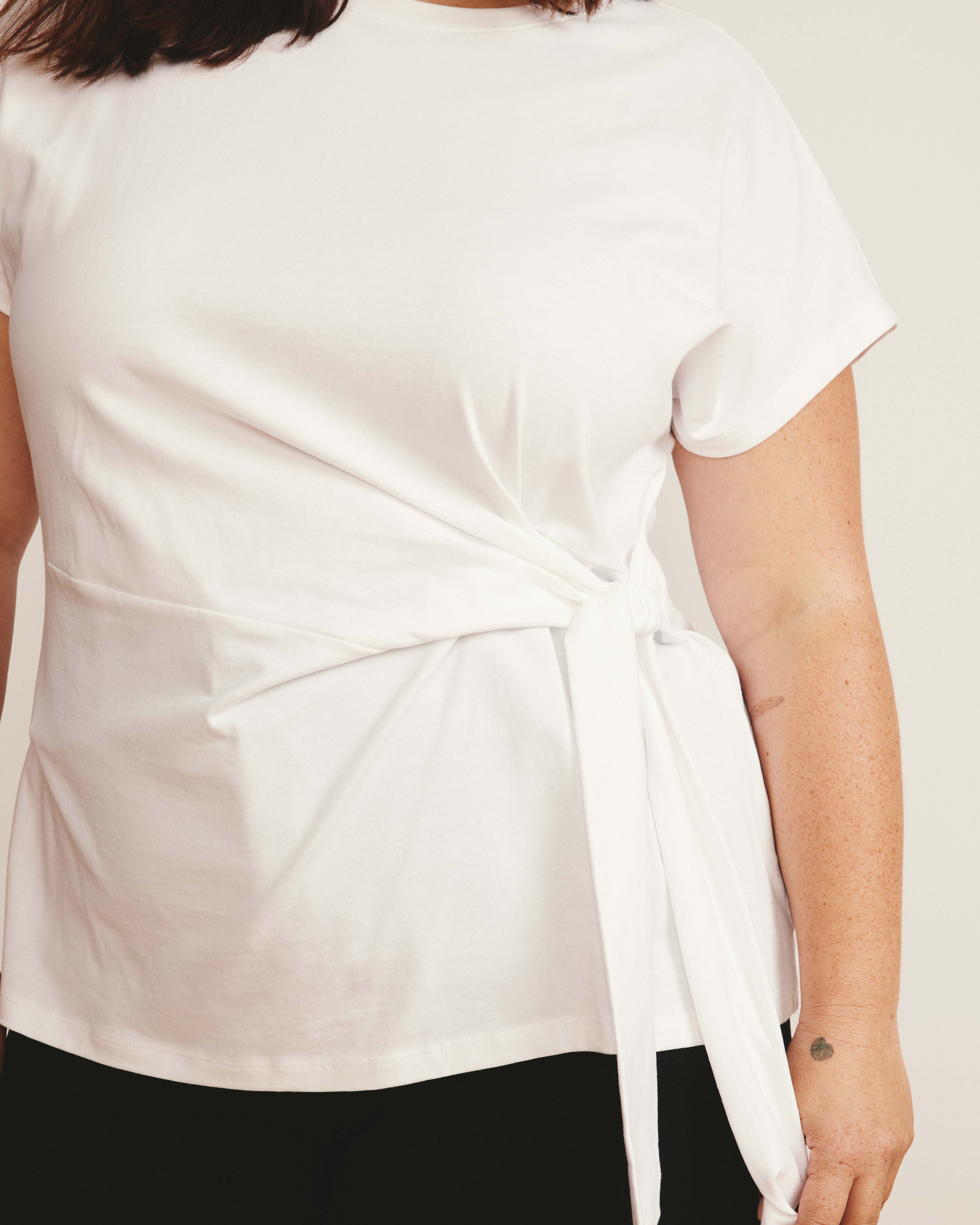 Crescent Breton Stripe Knot Tee - Solid White - Image 4