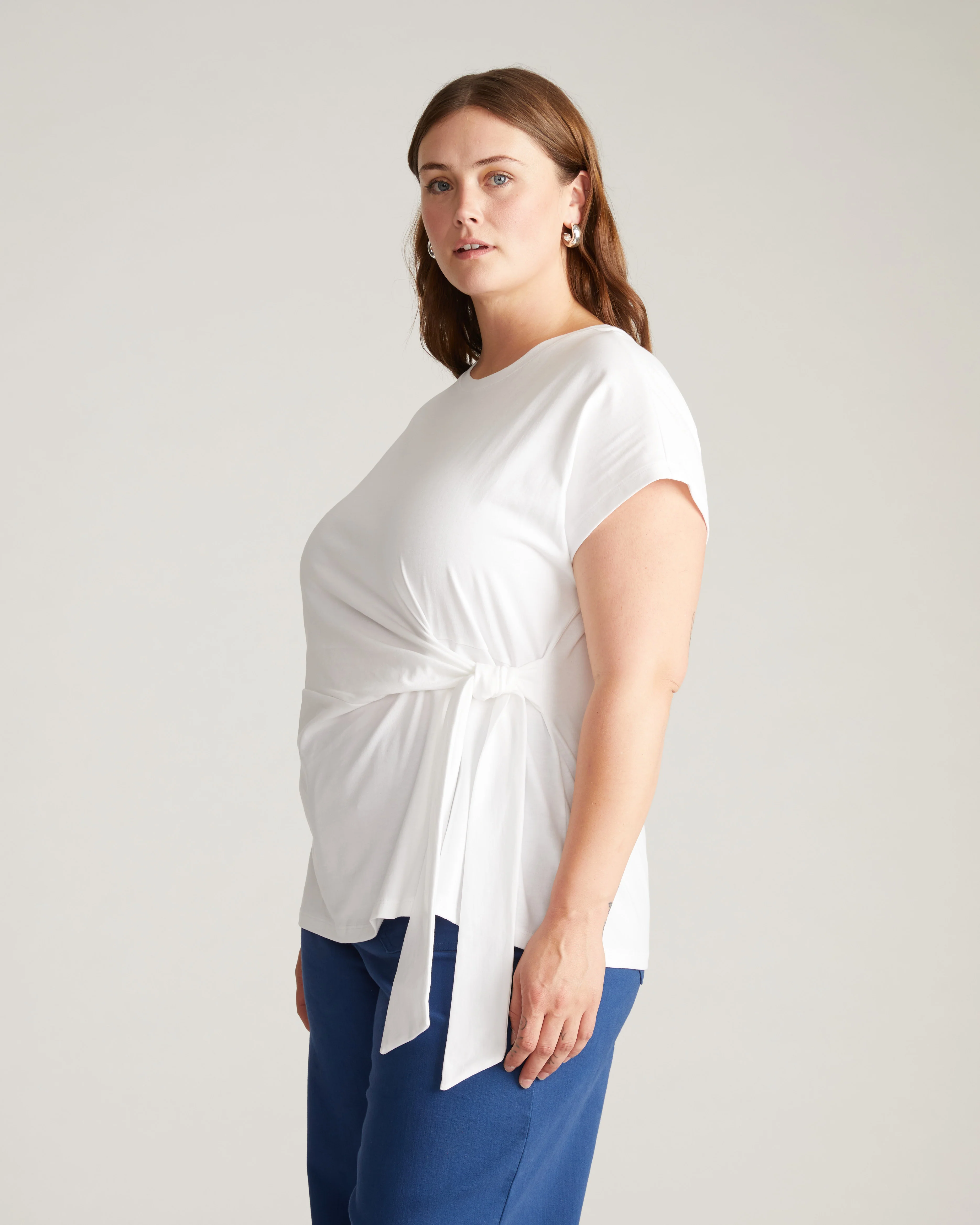 Crescent Breton Stripe Knot Tee - Solid White - Image 5