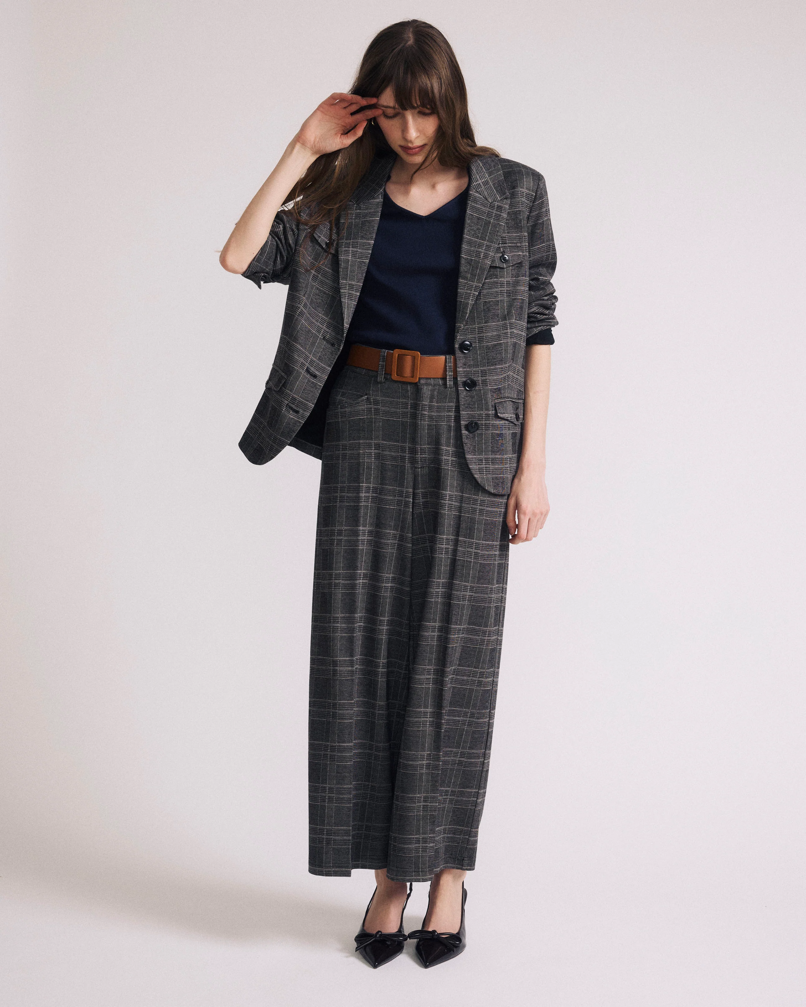 Cropped Wide Leg Ponte Pants - British Plaid - Image 2