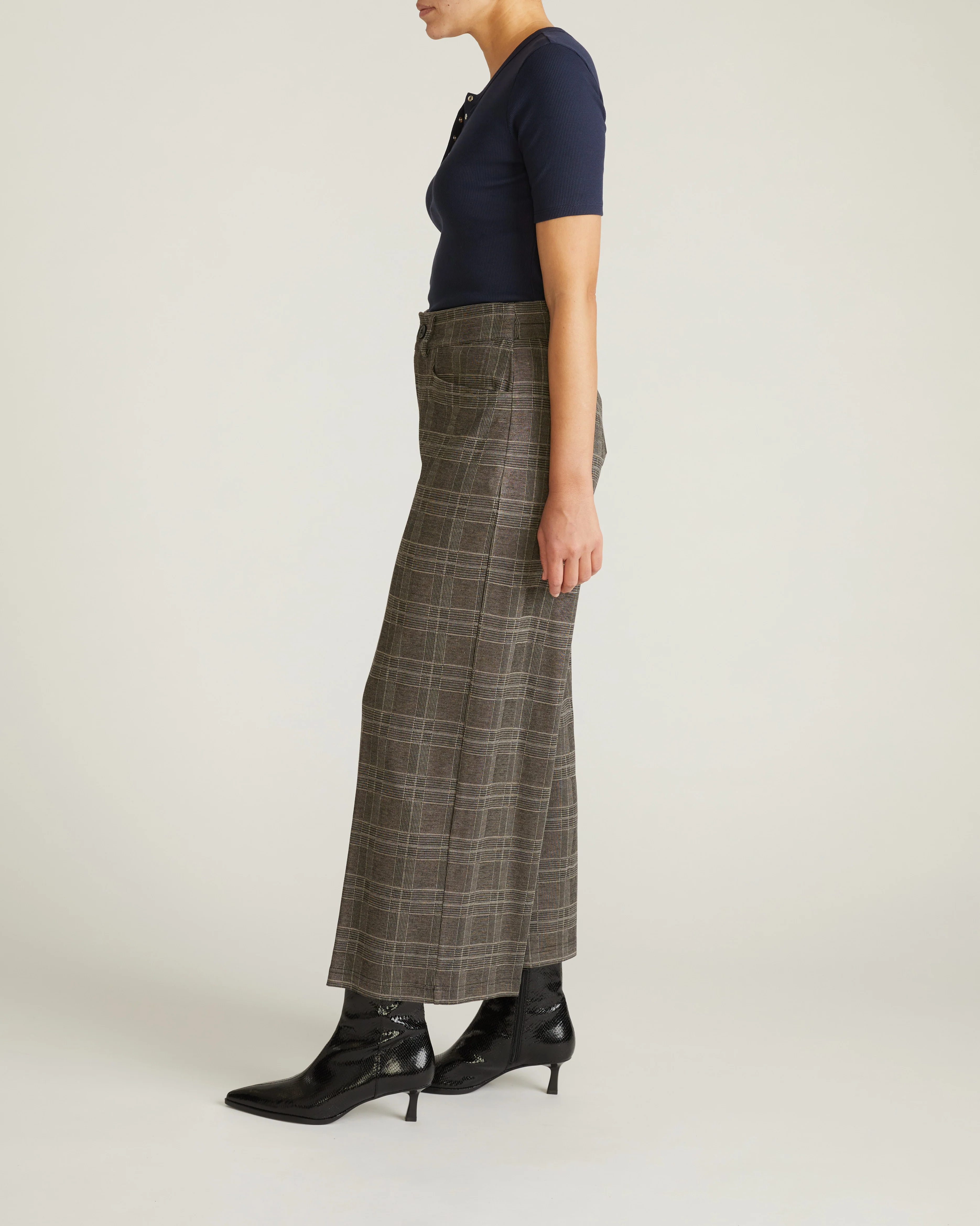 Cropped Wide Leg Ponte Pants - British Plaid - Image 6