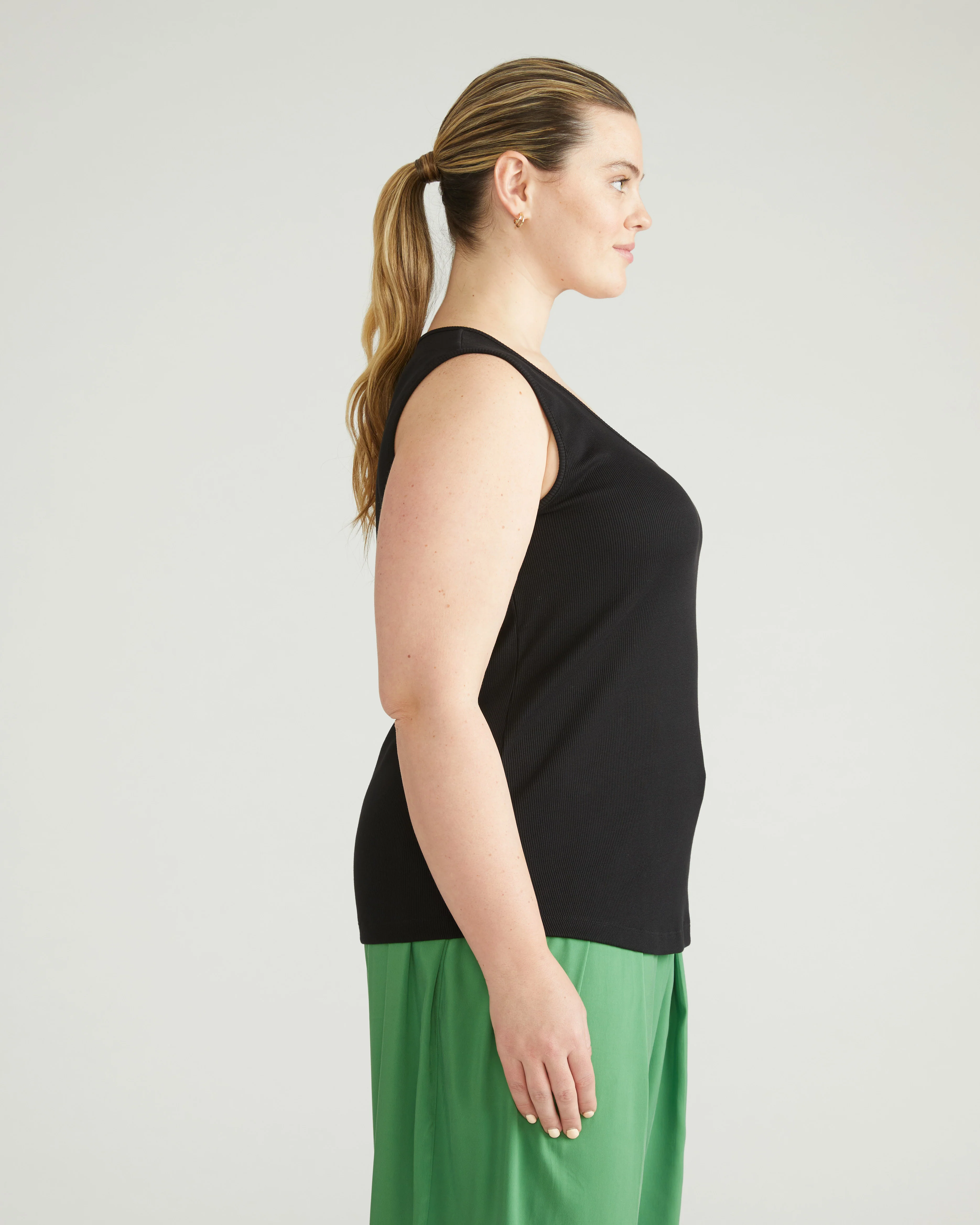 Daisy Ribbed Tank - Black - Image 2