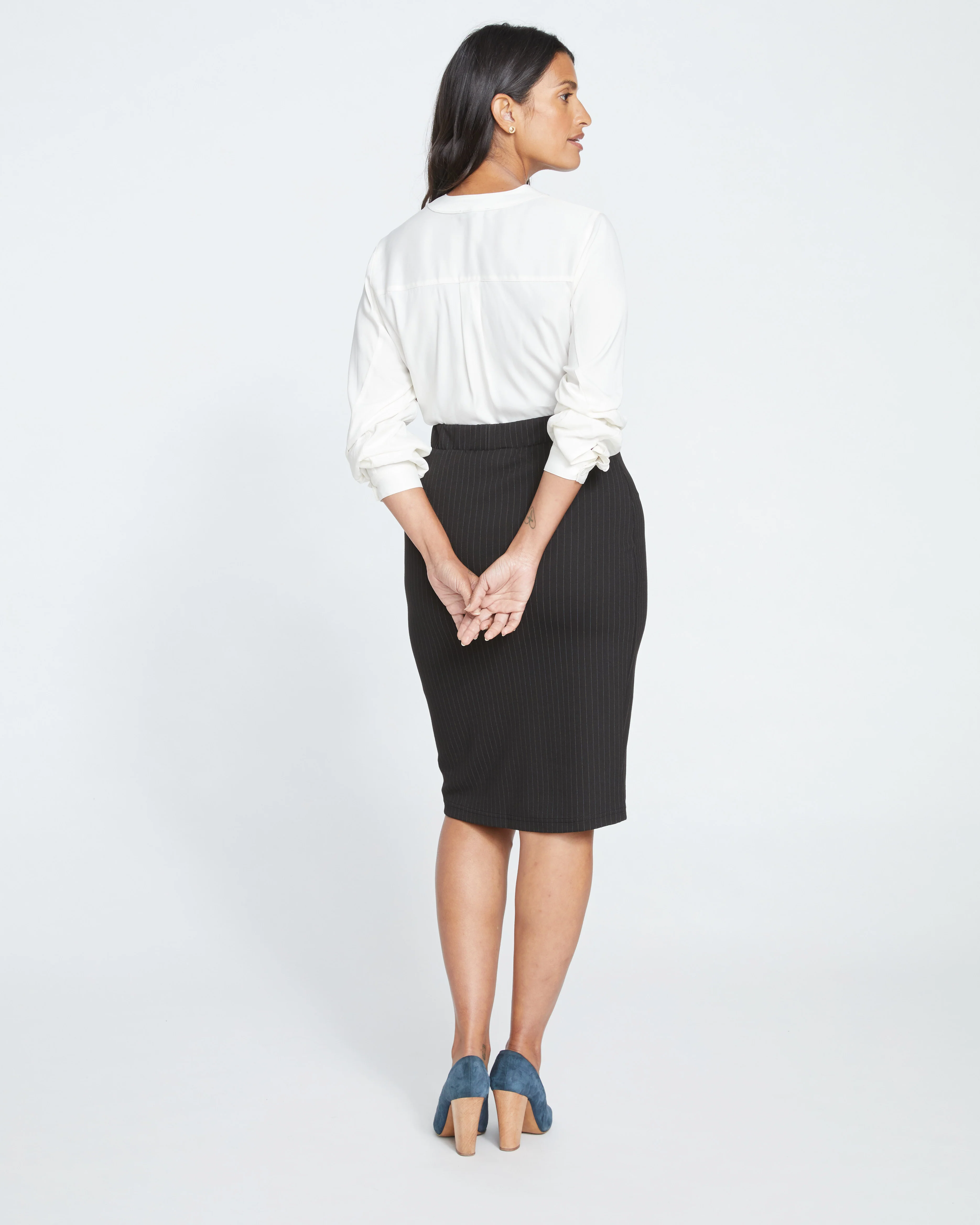 Danube Ponte Skirt - Slate Pinstripe - Image 4