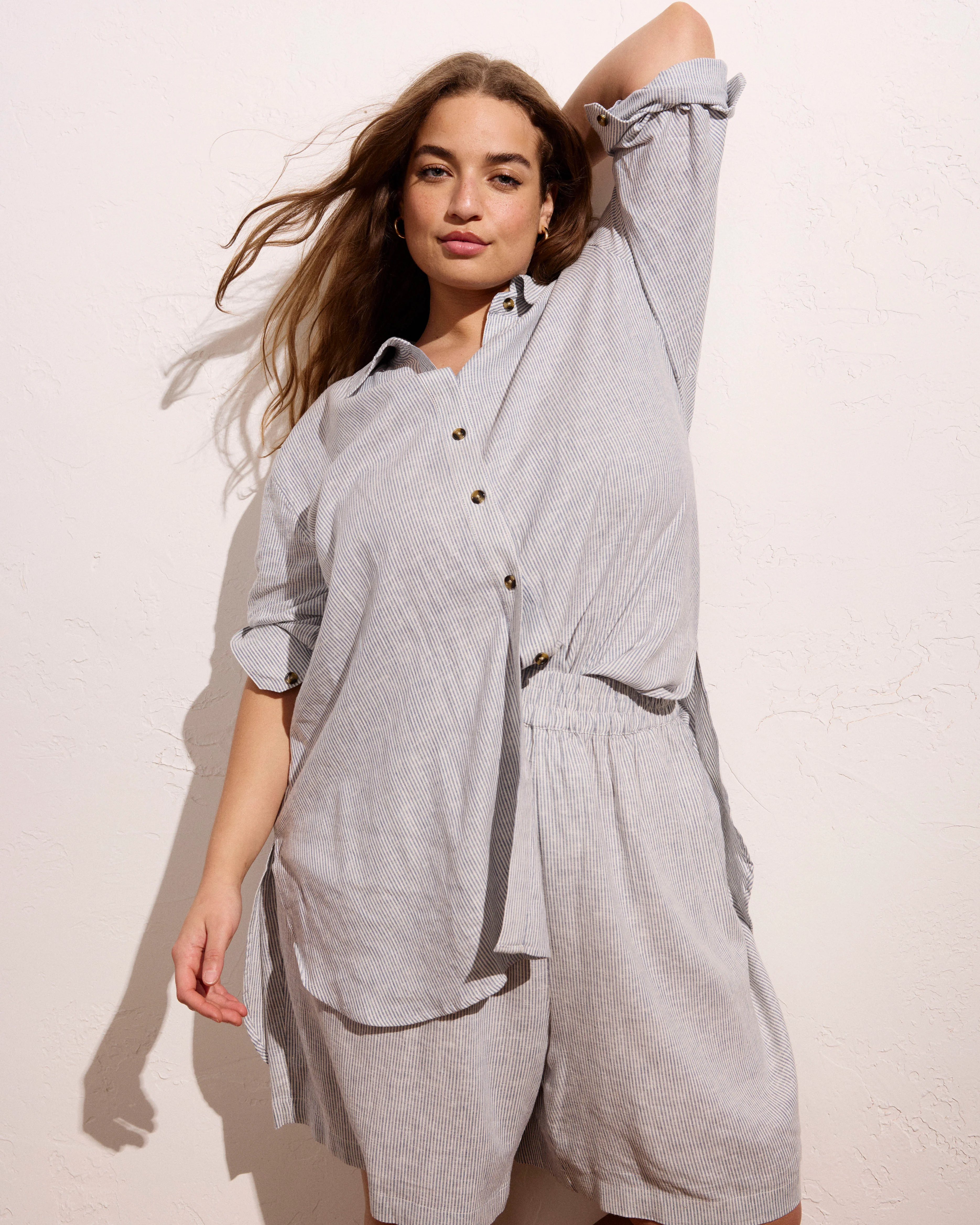 Dawn Linen Hi Low Tunic - Beach Stripe - Image 2