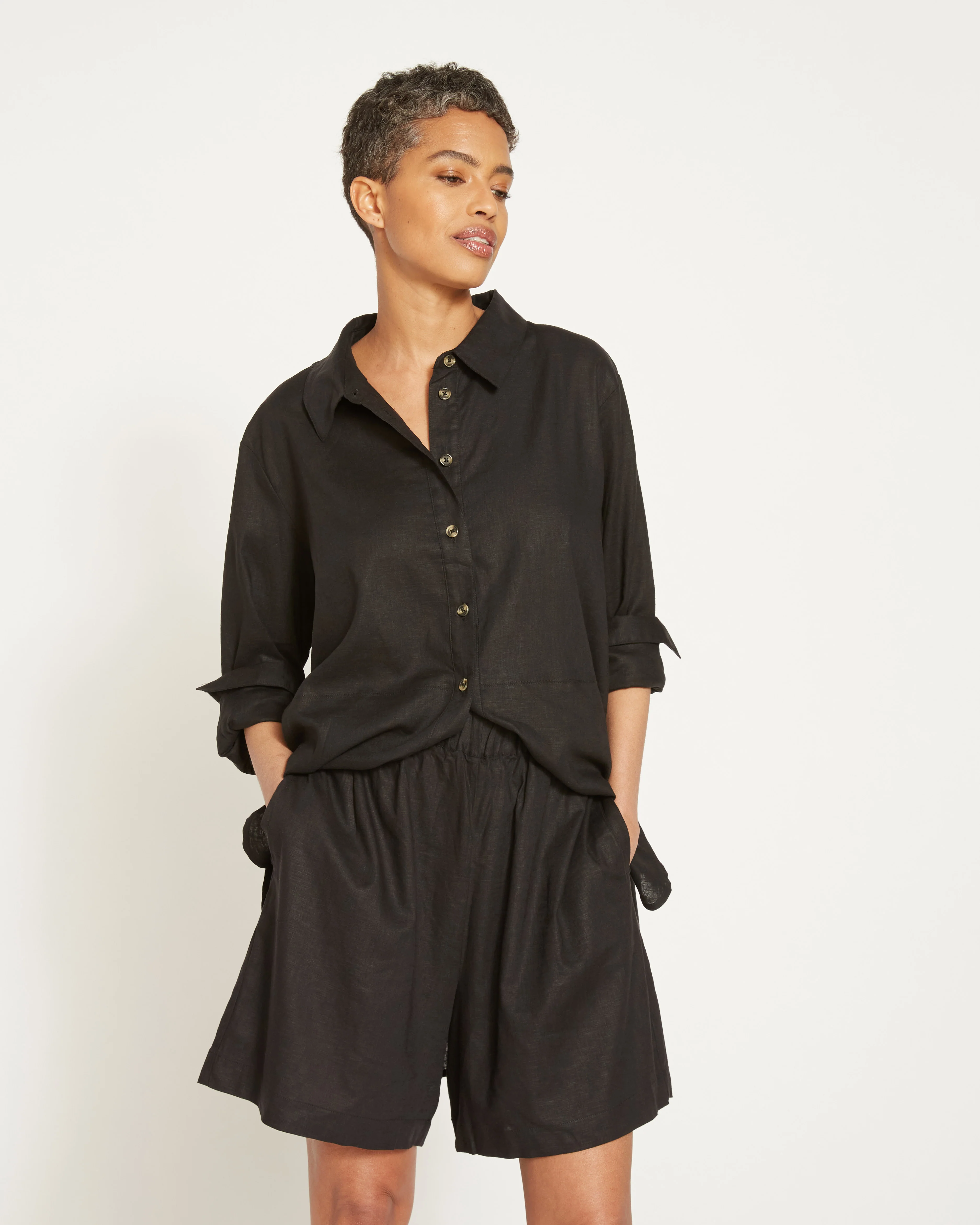 Dawn Linen Hi Low Tunic - Black - Image 7