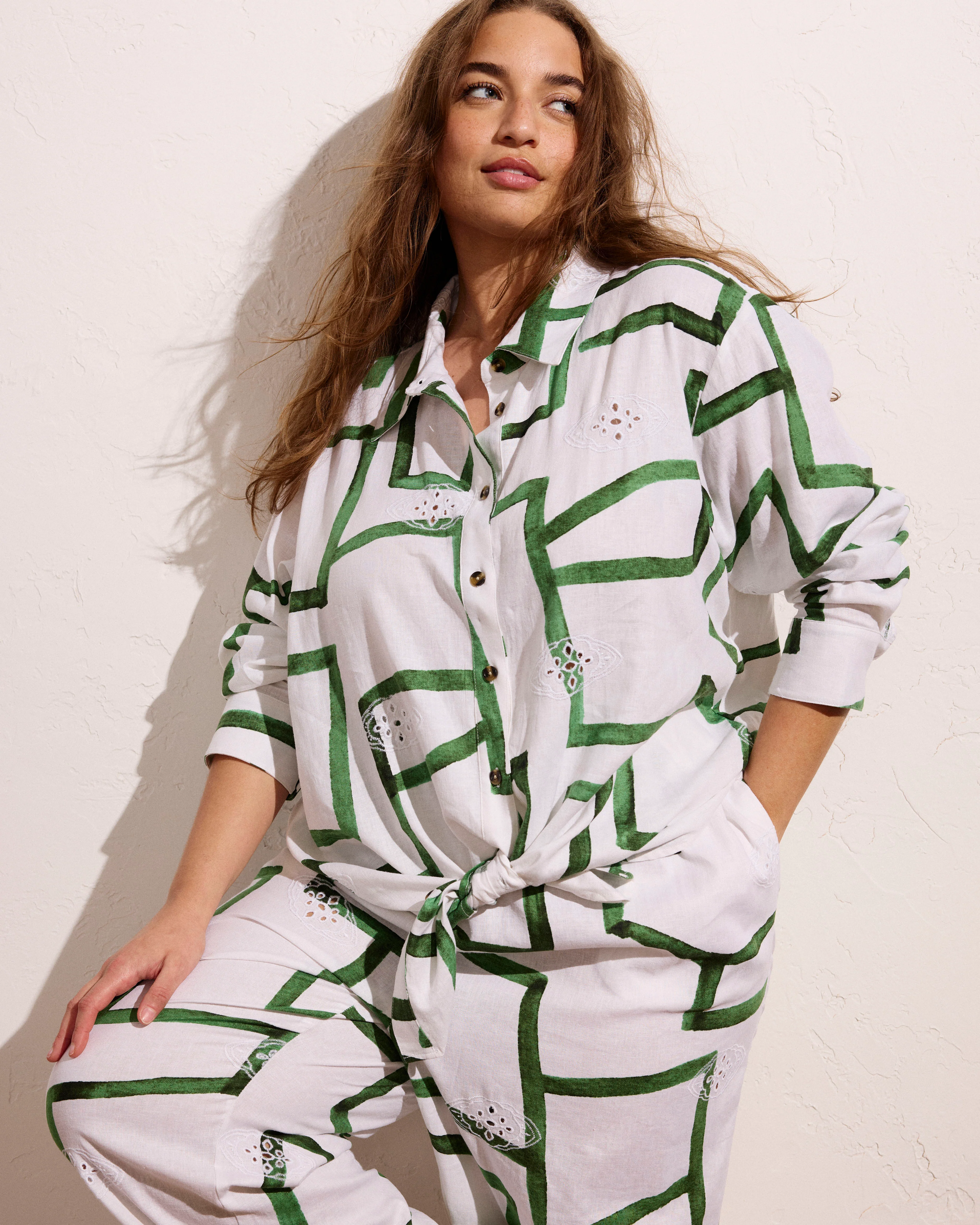 Dawn Linen Hi Low Tunic - Green Paint Print - Image 4
