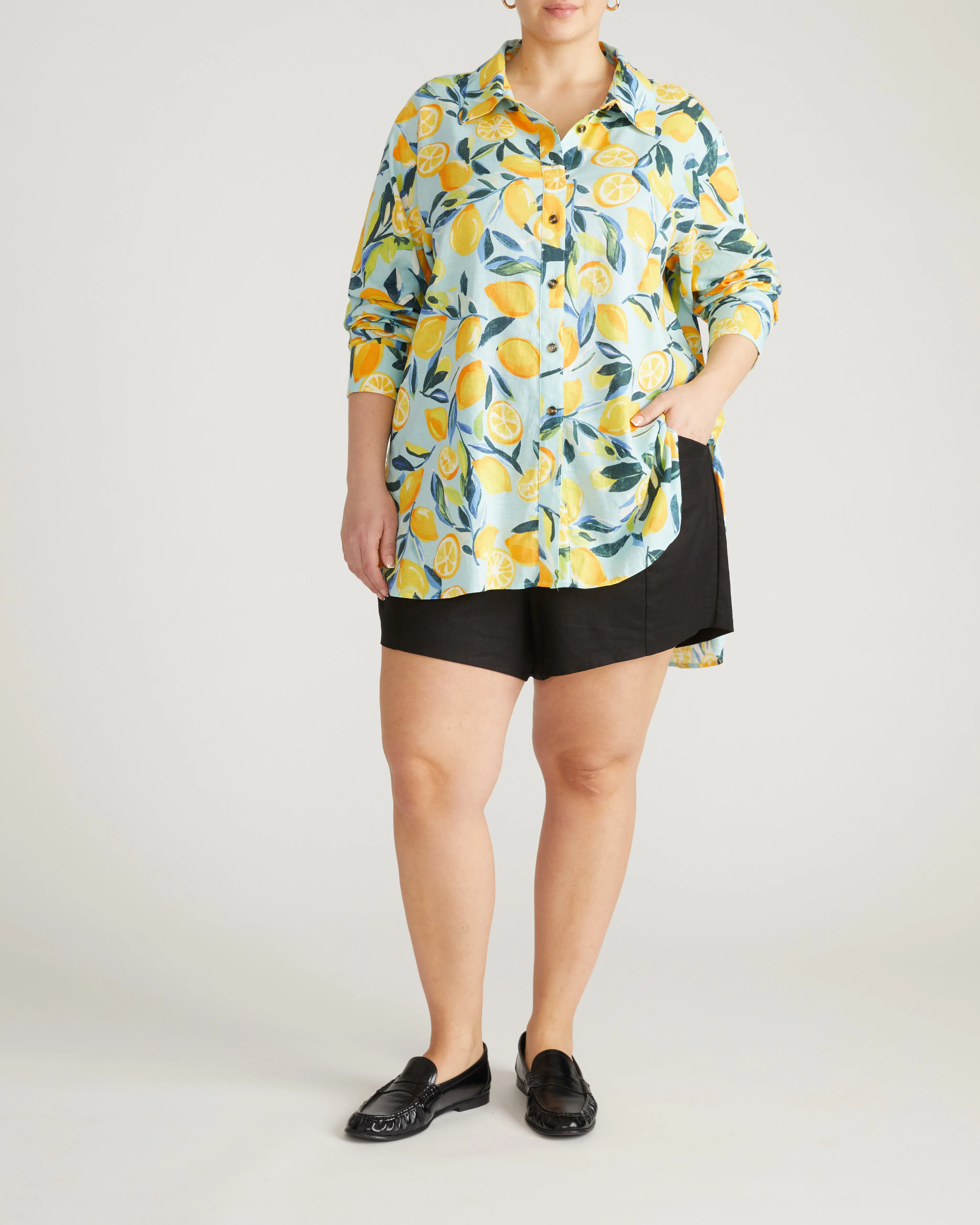 Dawn Linen Hi Low Tunic - Limoncello Print - Image 3