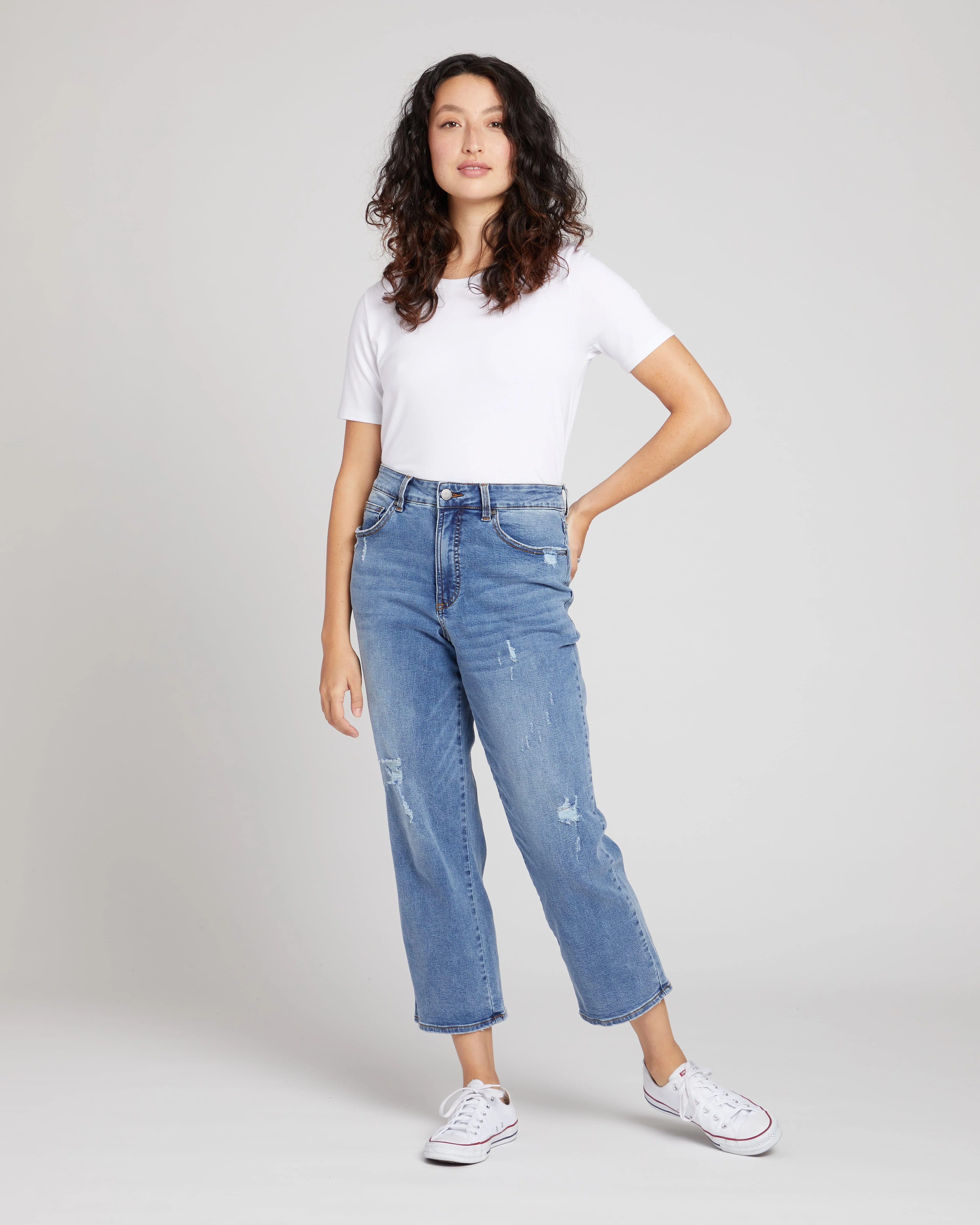 Donna High Rise Curve Straight Leg Jeans 27 Inch - Distressed Indigo - Image 3