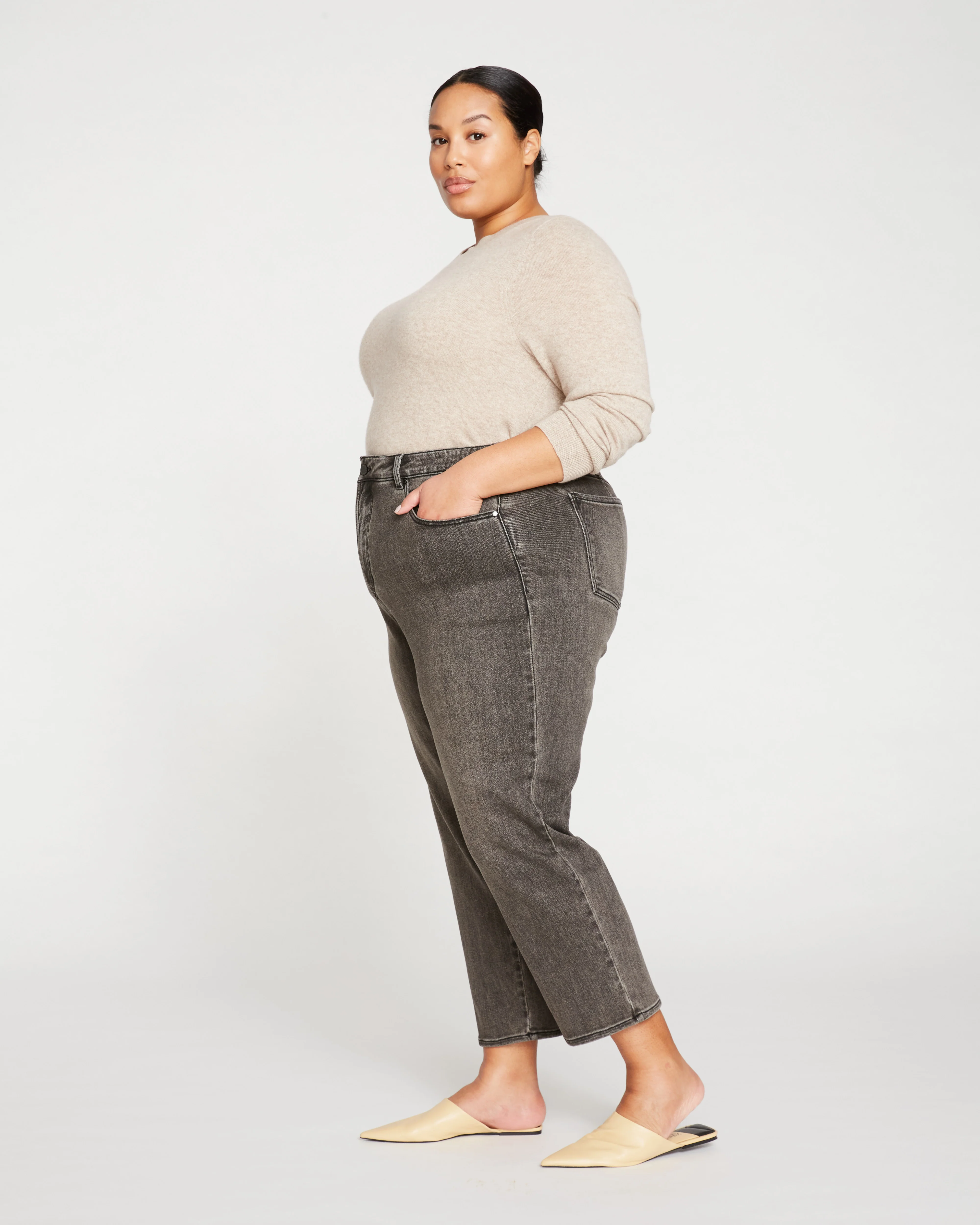 Donna High Rise Curve Straight Leg Jeans 27 Inch - Stonewash Black - Image 2