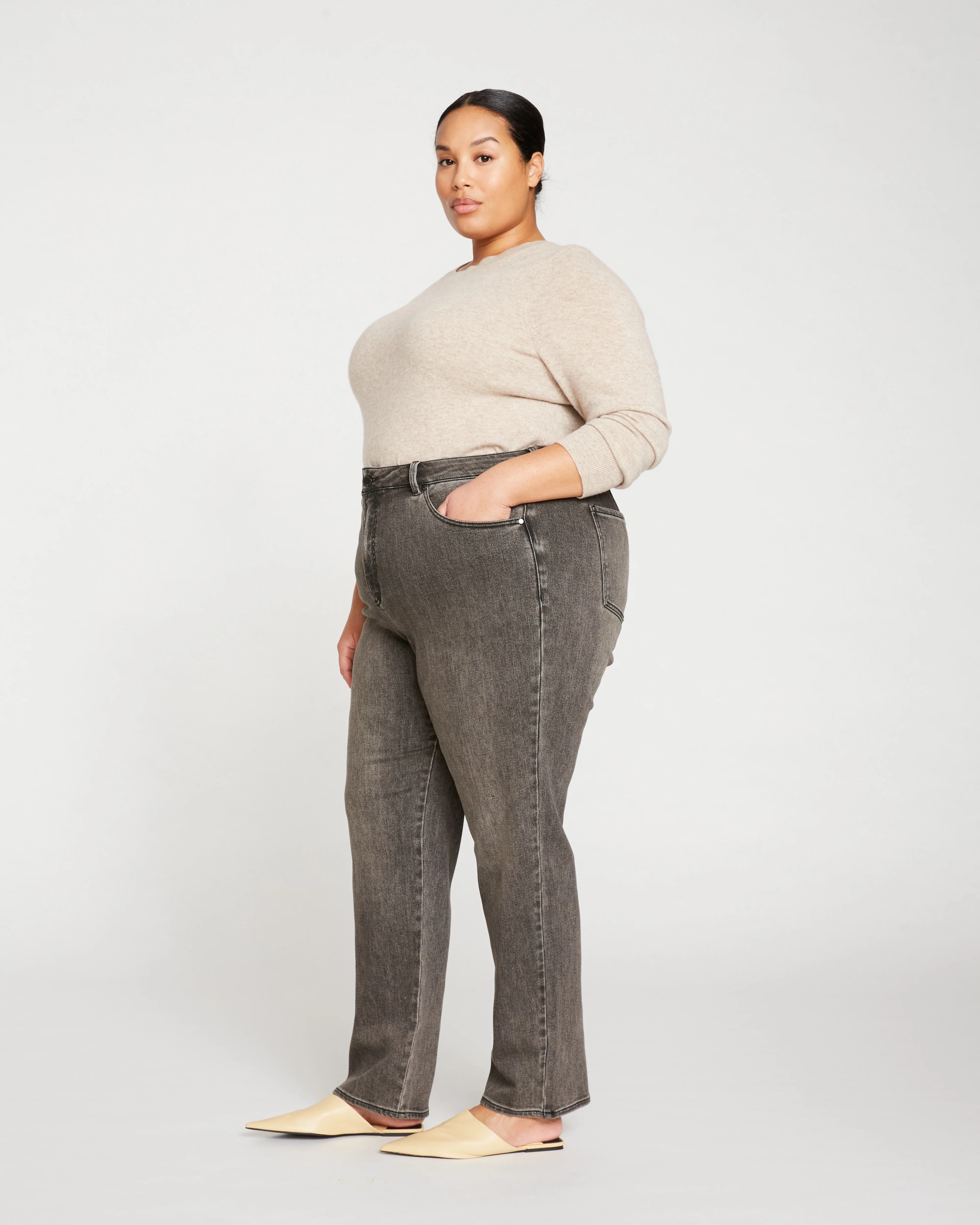 Donna High Rise Curve Straight Leg Jeans 32 Inch - Stonewash Black - Image 3