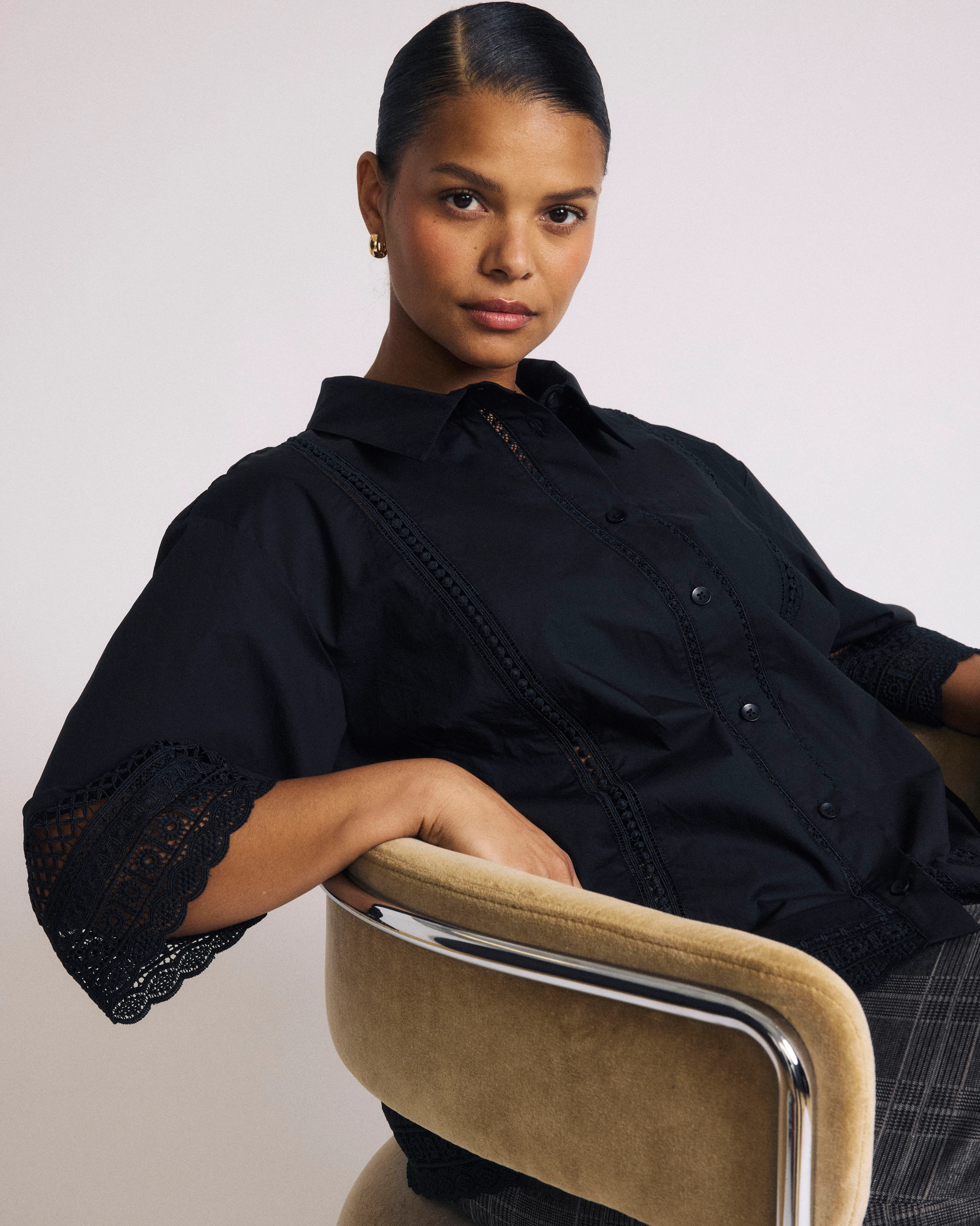 Dora Cotton Poplin Blouse - Black - Image 3