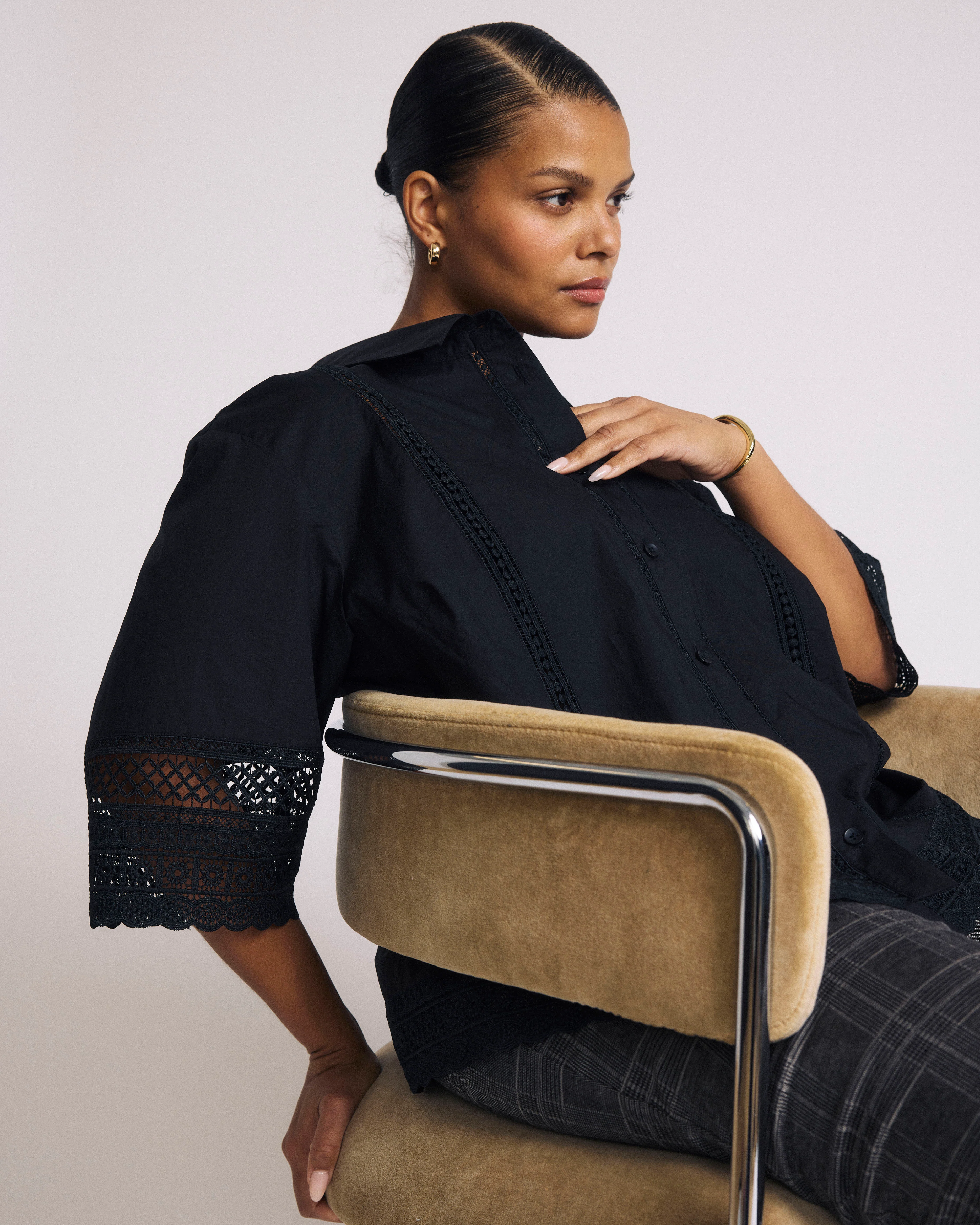 Dora Cotton Poplin Blouse - Black - Image 7