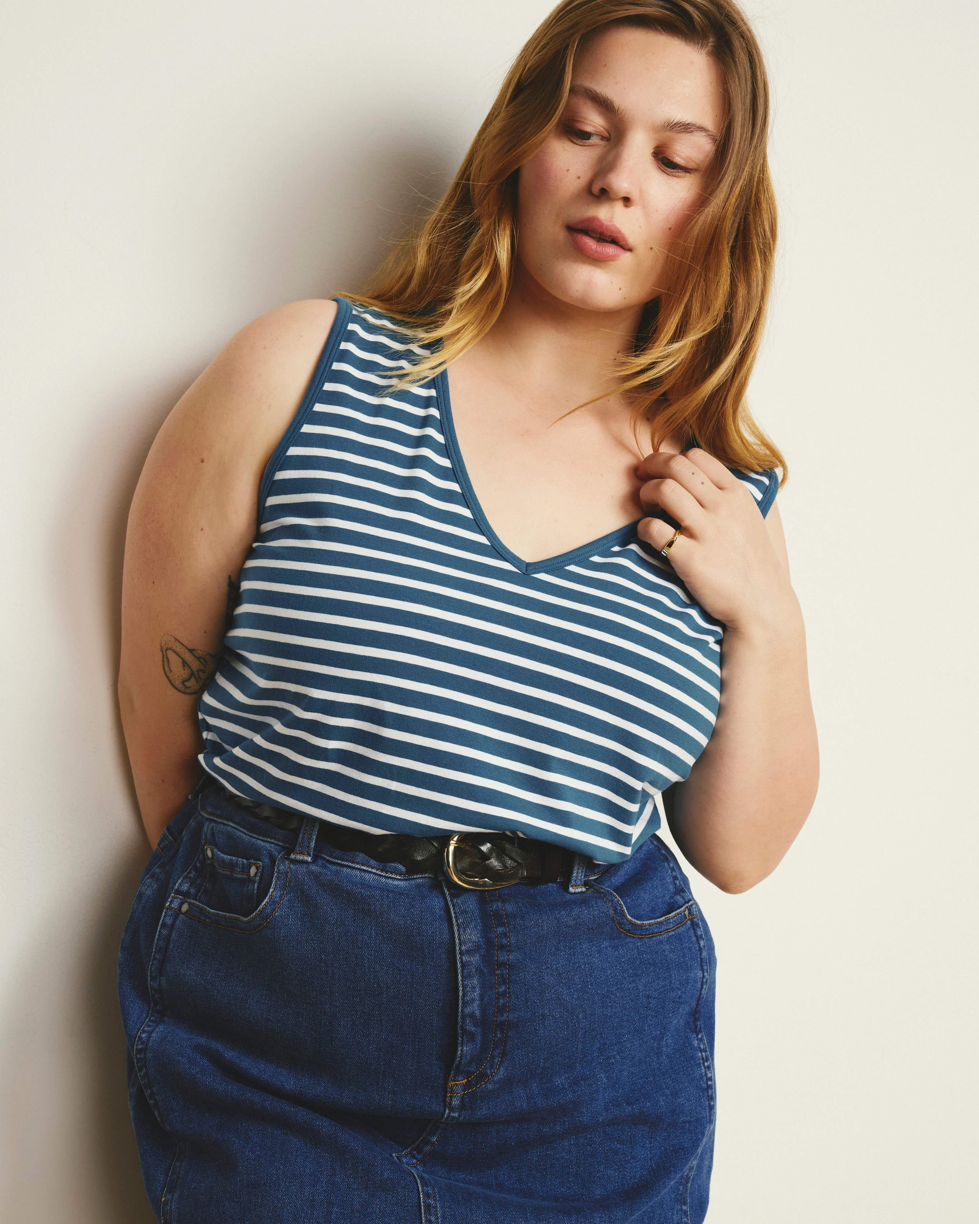 Double V Tank - Ink Blue/White Stripe - Image 3