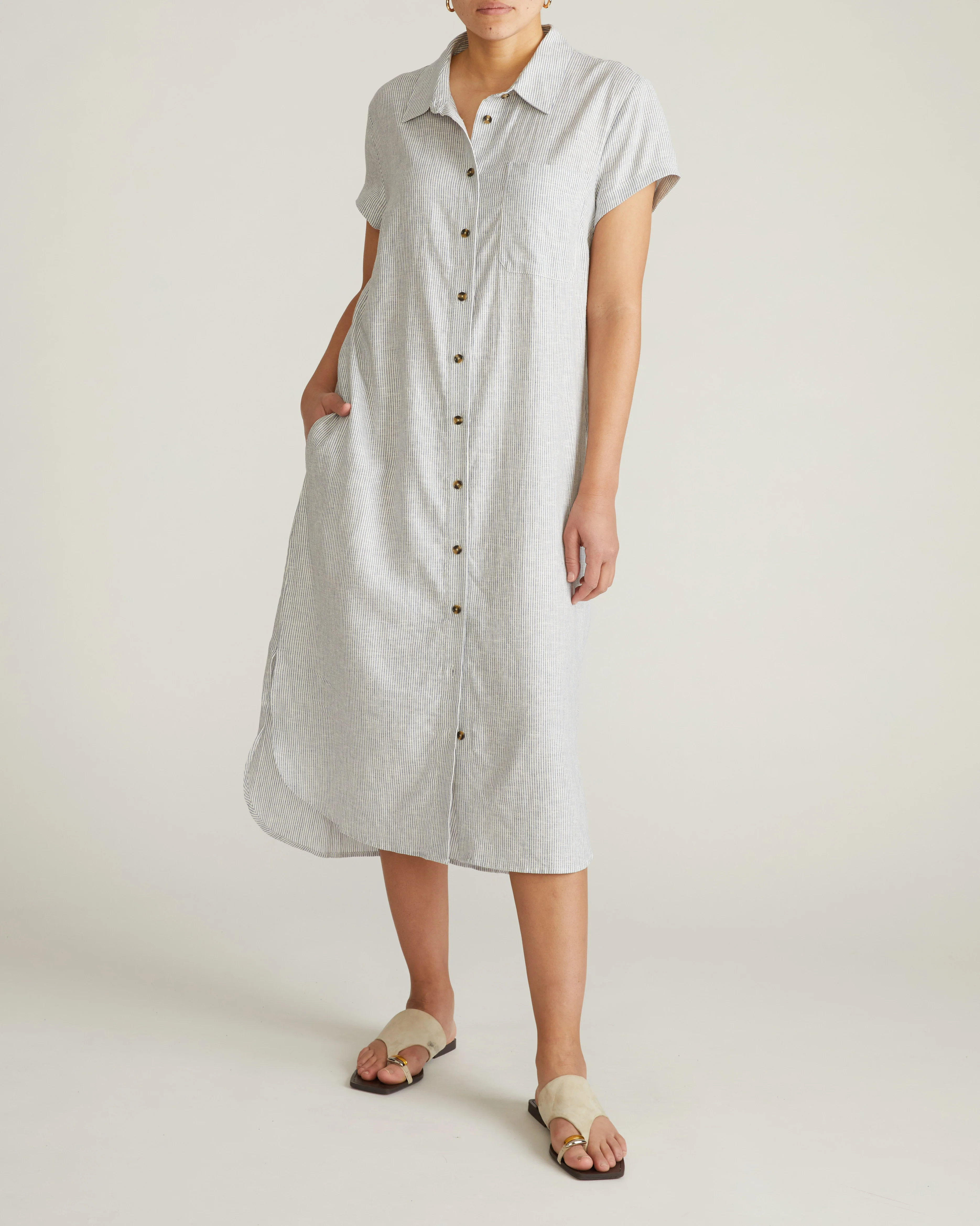 Dune Linen Shirtdress - Beach Stripe - Image 6